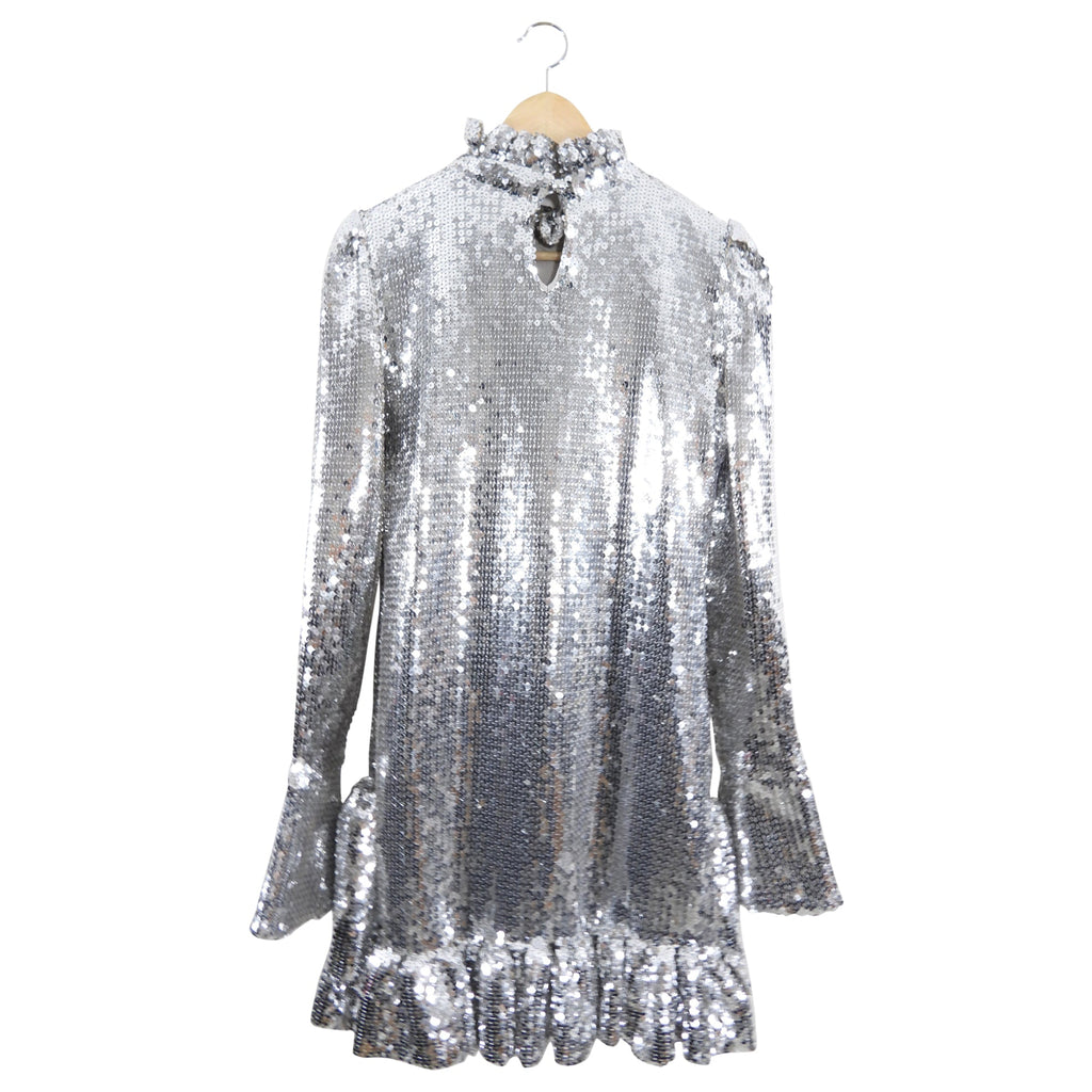 Paco Rabanne Silver Sequin Ruffle Party Dress - S