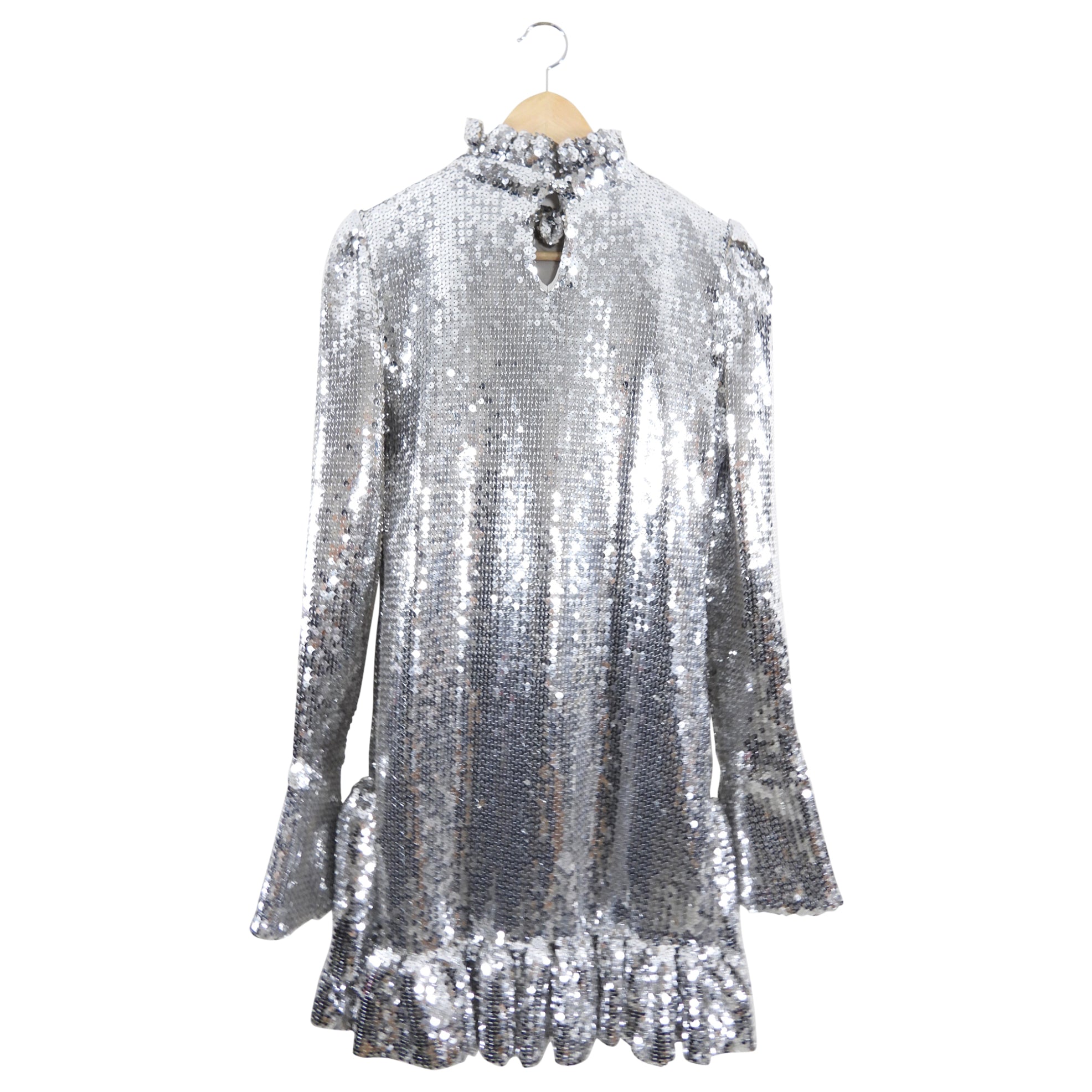 Paco Rabanne Silver Sequin Ruffle Party Dress - S