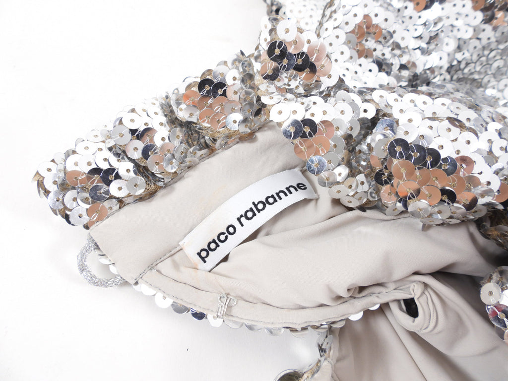 Paco Rabanne Silver Sequin Ruffle Party Dress - S