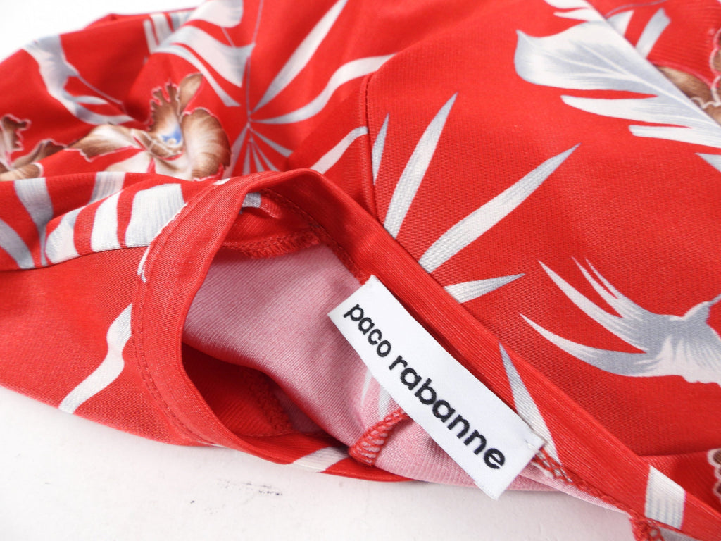 Paco Rabanne Red Tropical Floral Jersey Ruched Long Dress - FR36 / 4