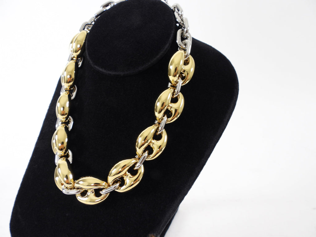 Paco Rabanne Two Tone Gold Silver Puff Link Necklace