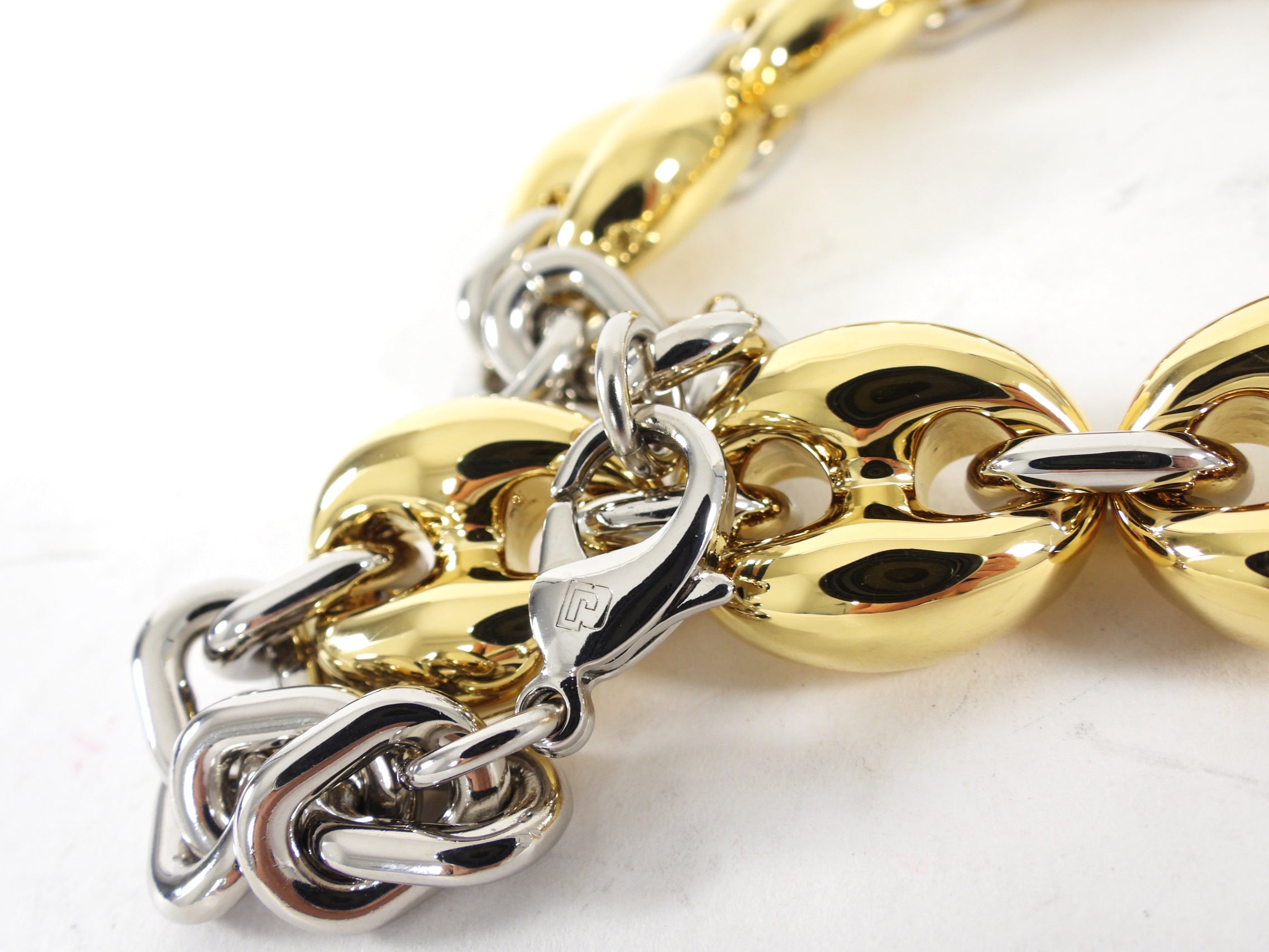 Paco Rabanne Two Tone Gold Silver Puff Link Necklace