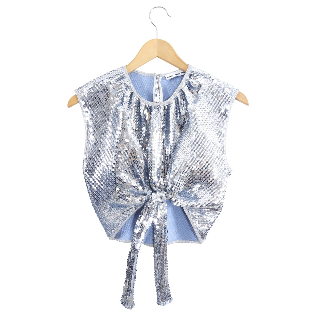 Paco Rabanne Silver Sequin Tie Crop Top - FR36 / 4