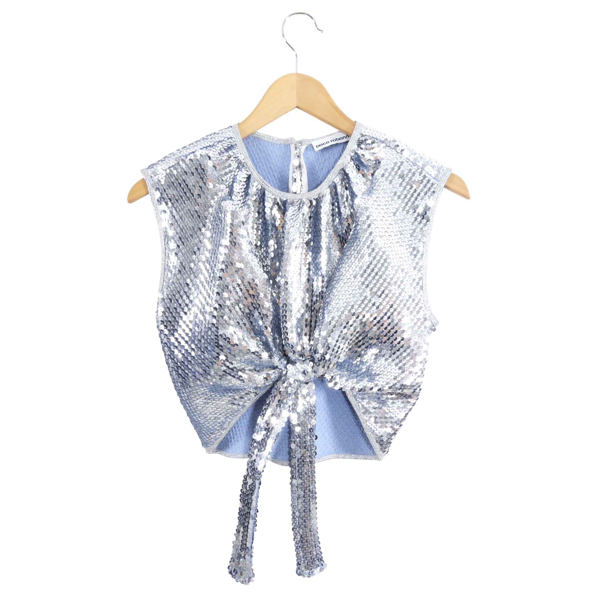 Paco Rabanne Silver Sequin Tie Crop Top - FR36 / 4