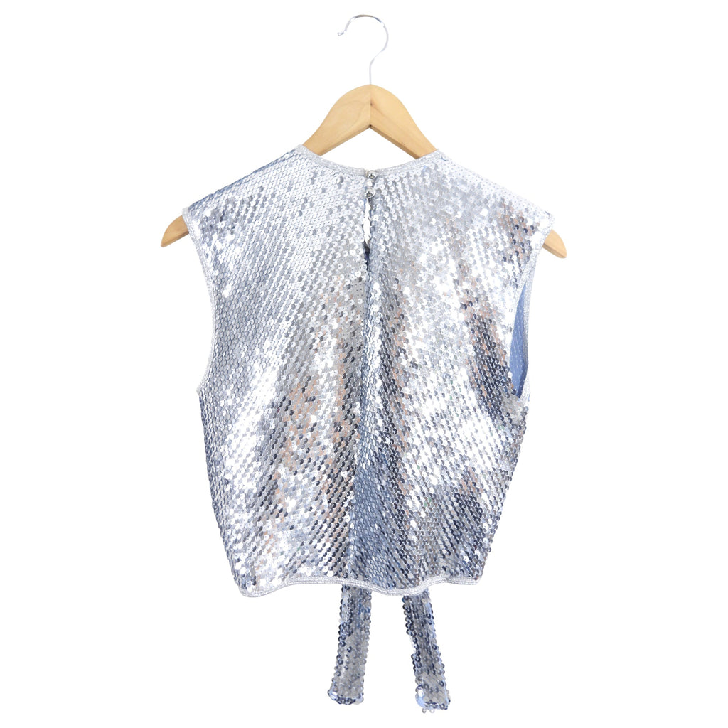 Paco Rabanne Silver Sequin Tie Crop Top - FR36 / 4