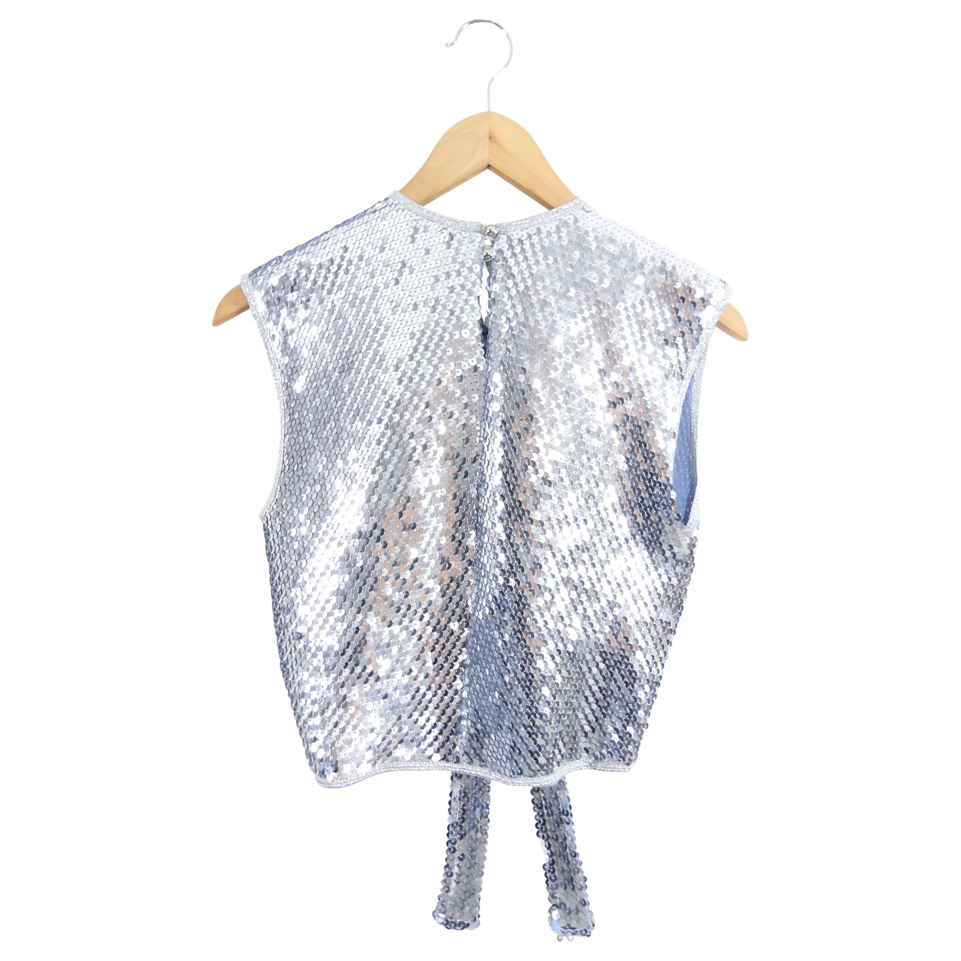 Paco Rabanne Silver Sequin Tie Crop Top - FR36 / 4