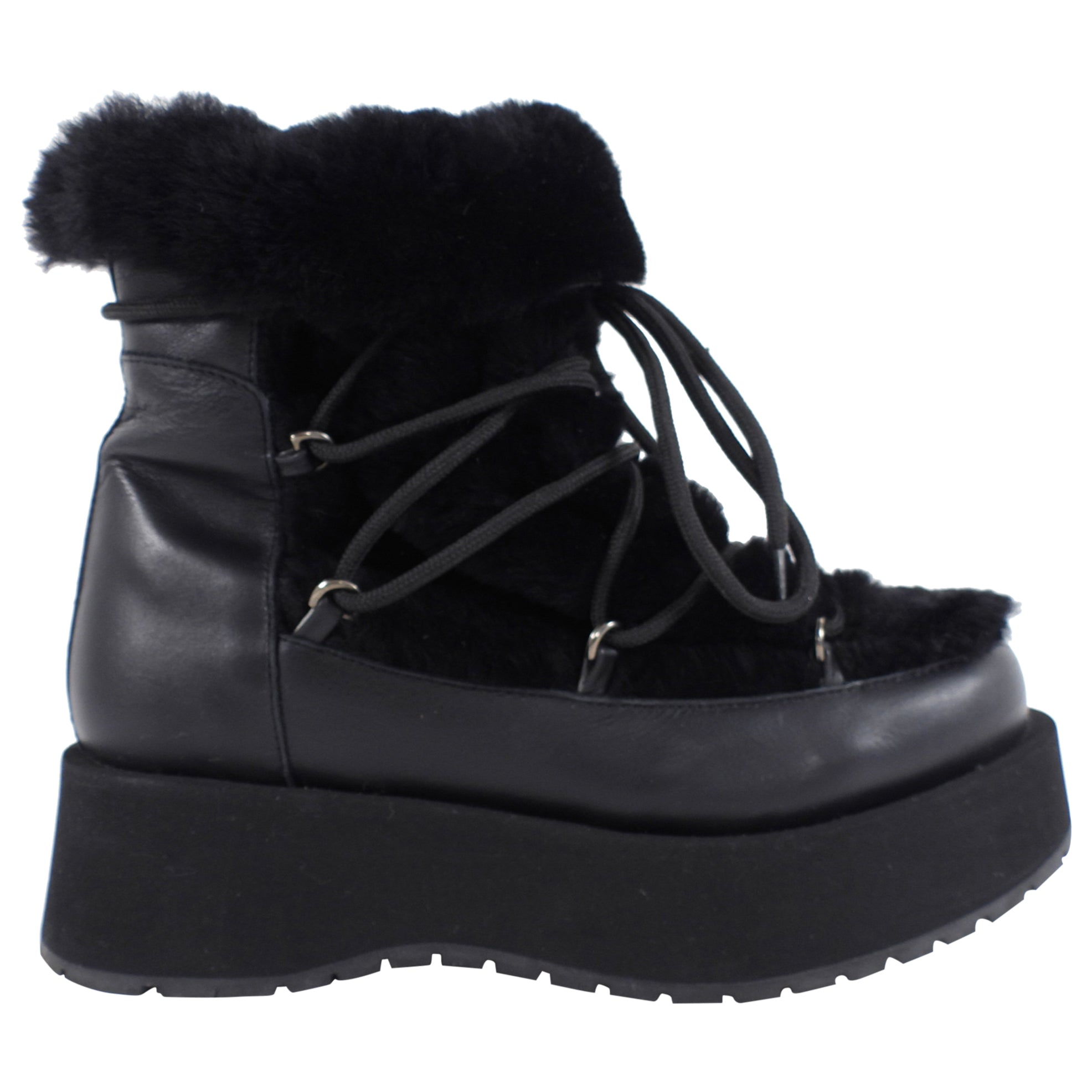 Paloma Barcelo Black Shearling Leather Platform Winter Boot - 37 / 7