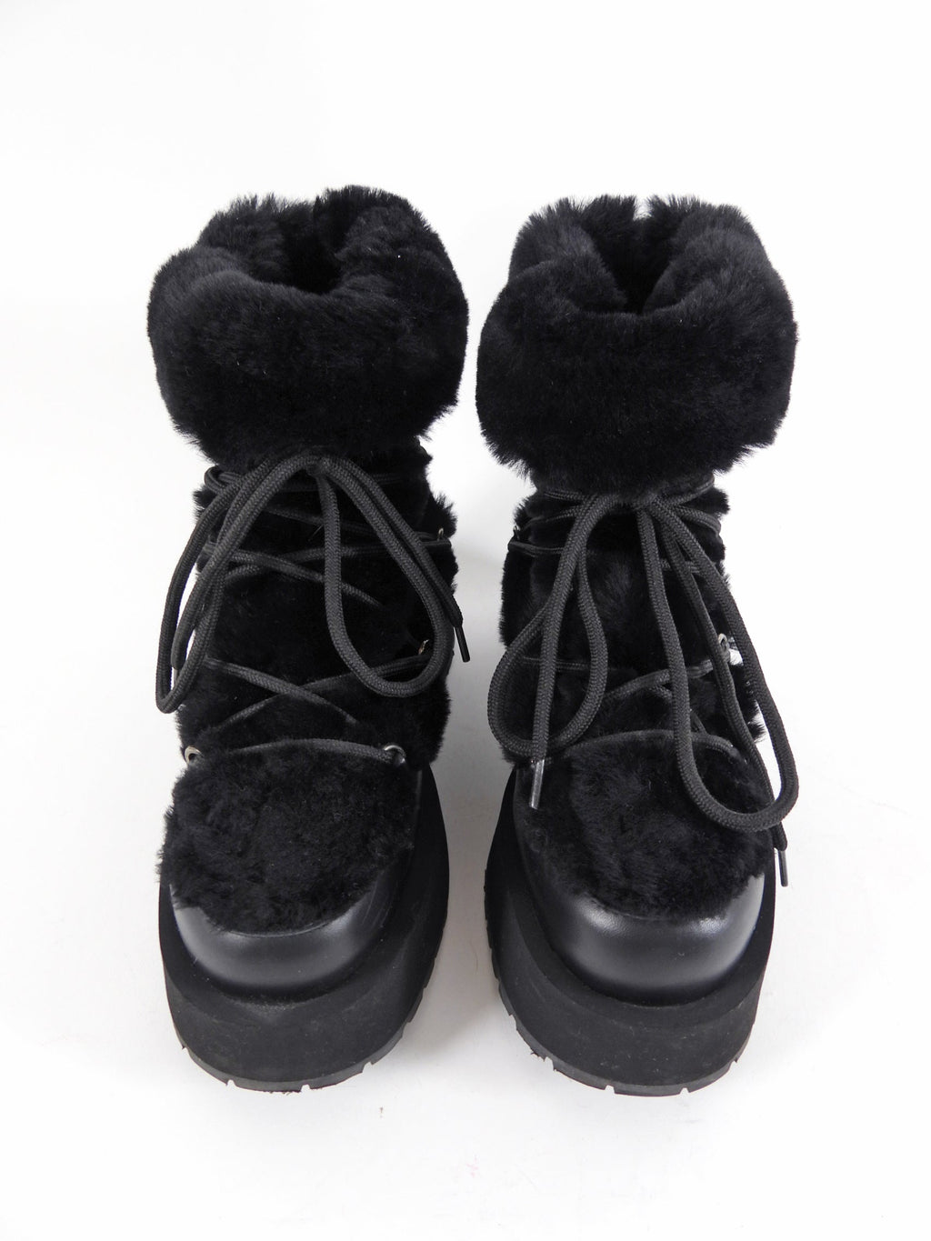 Paloma Barcelo Black Shearling Leather Platform Winter Boot - 37 / 7