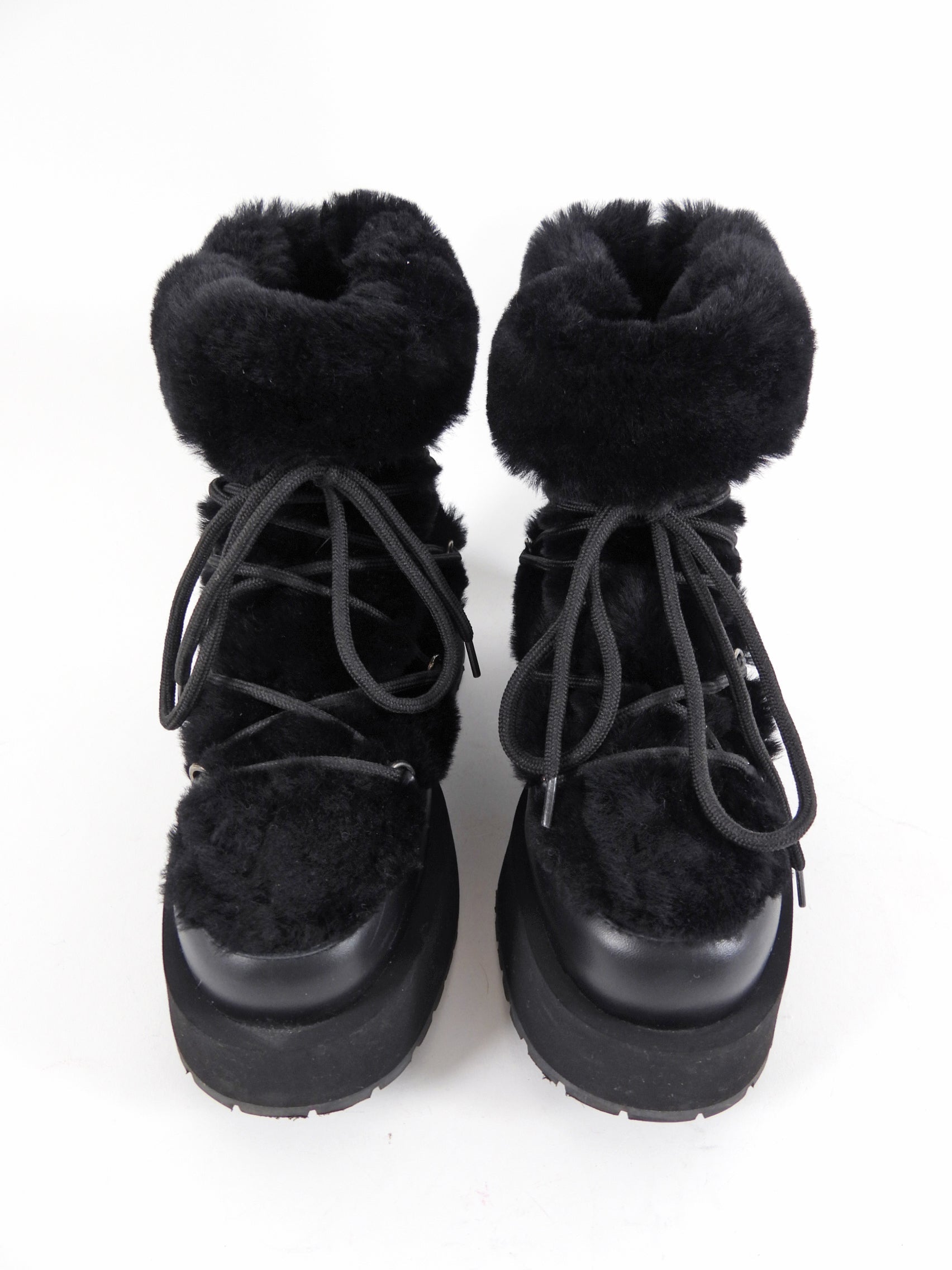 Paloma Barcelo Black Shearling Leather Platform Winter Boot - 37 / 7