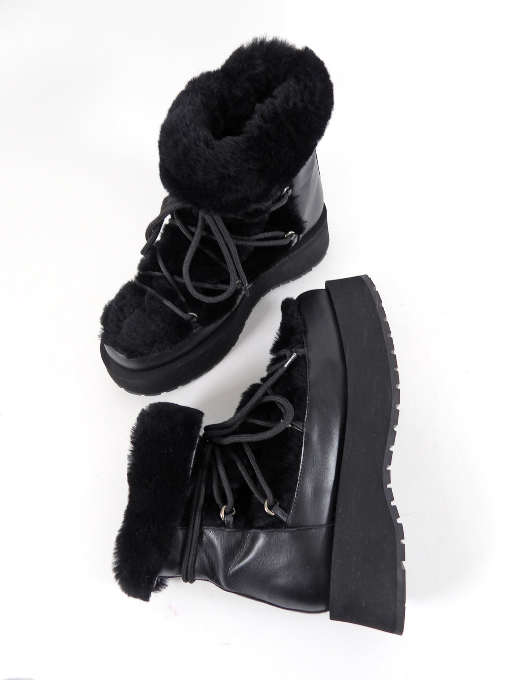 Paloma Barcelo Black Shearling Leather Platform Winter Boot - 37 / 7