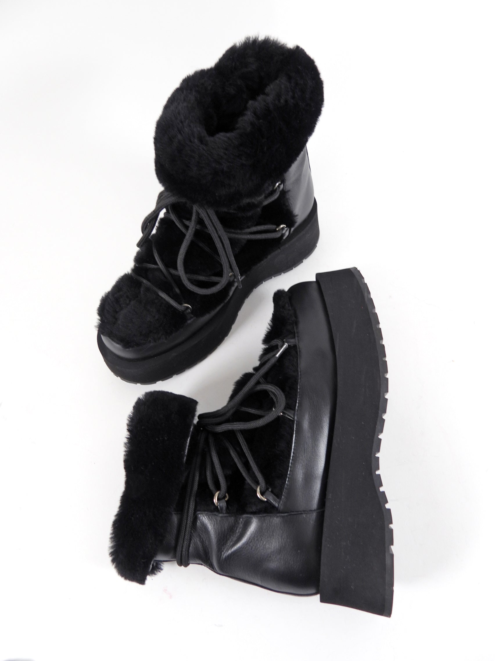 Paloma Barcelo Black Shearling Leather Platform Winter Boot - 37 / 7