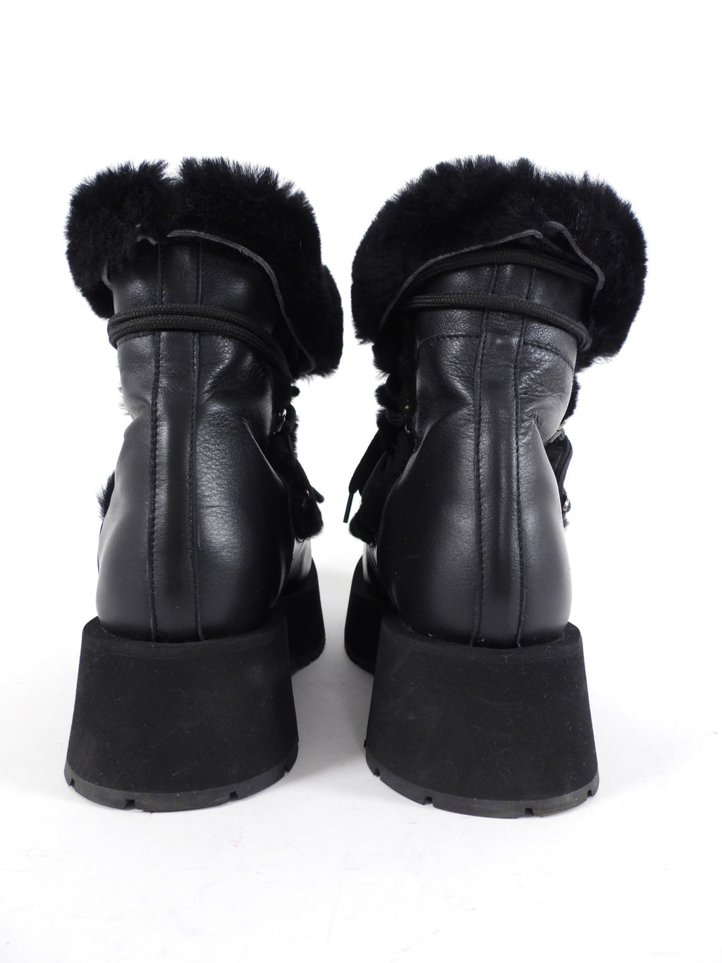 Paloma Barcelo Black Shearling Leather Platform Winter Boot - 37 / 7