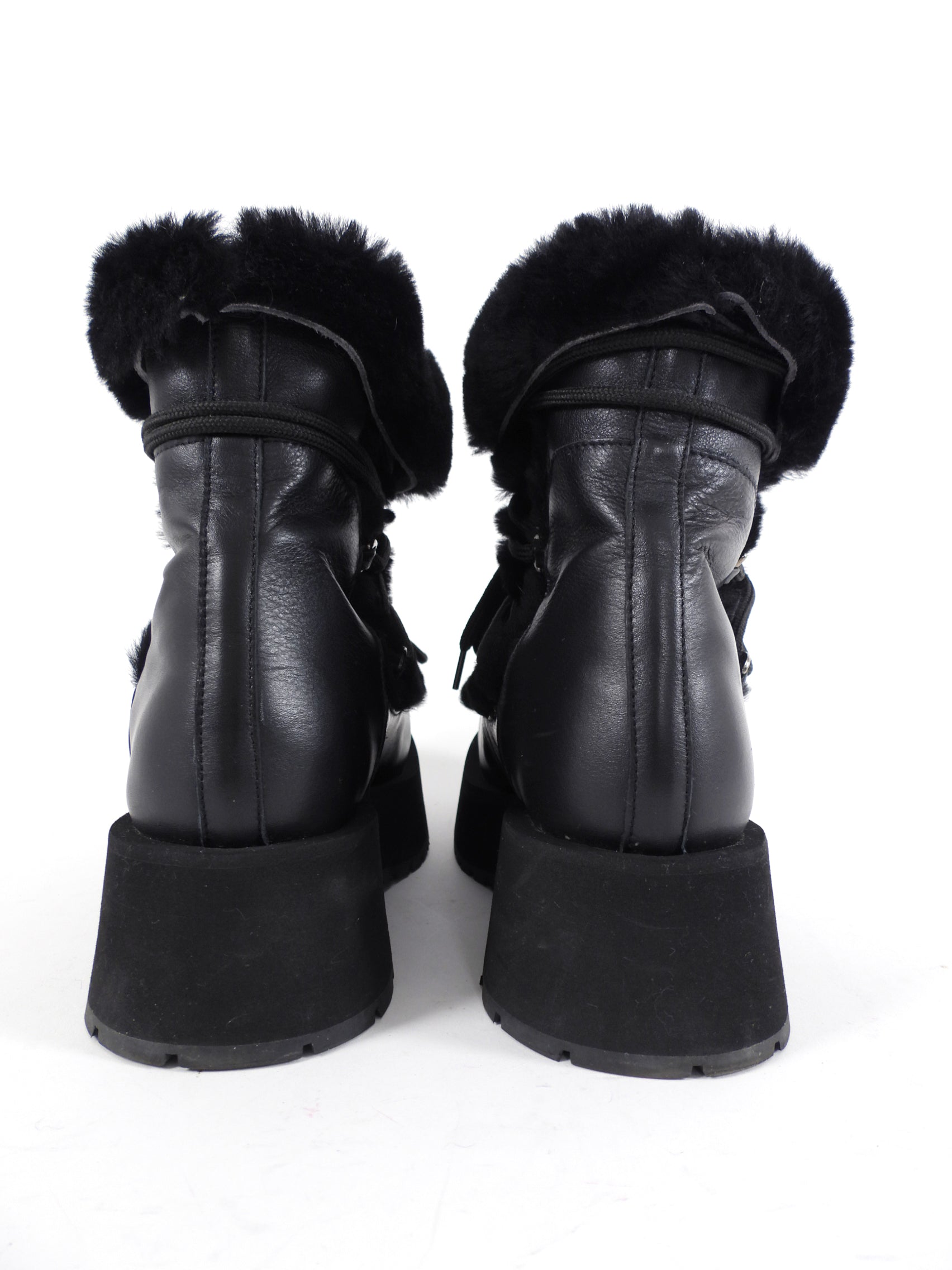 Paloma Barcelo Black Shearling Leather Platform Winter Boot - 37 / 7