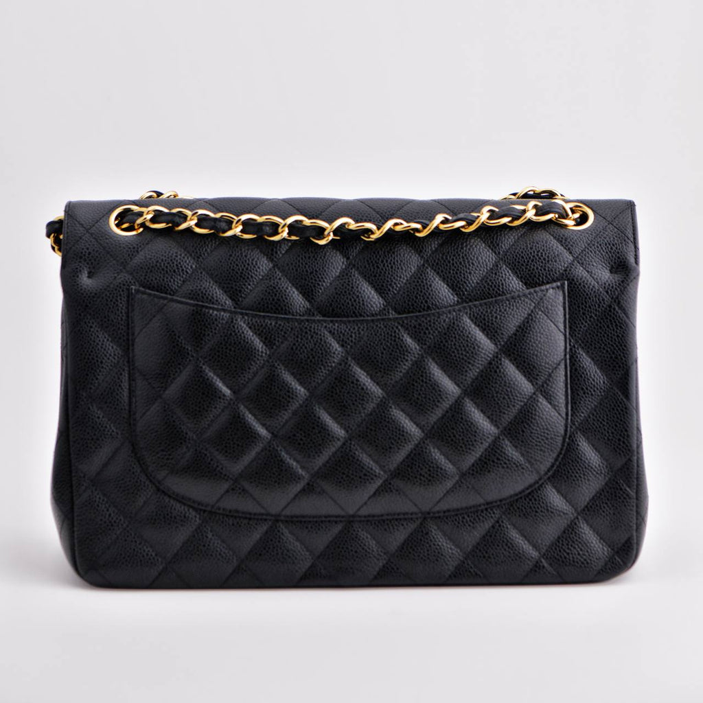 Chanel Jumbo Black Calfskin Caviar Double Flap Bag with GHW