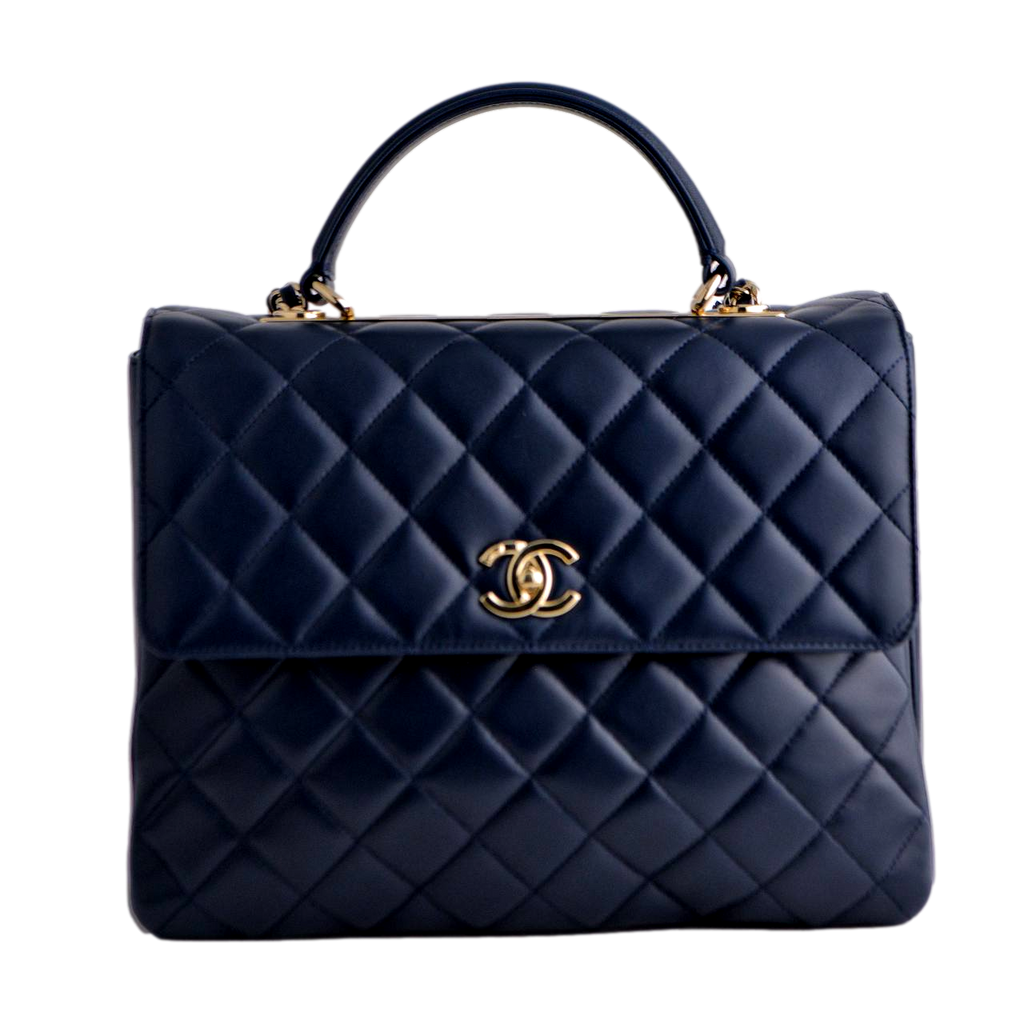 Chanel Large Trendy CC Top Handle Flap Bag in Navy Lambskin