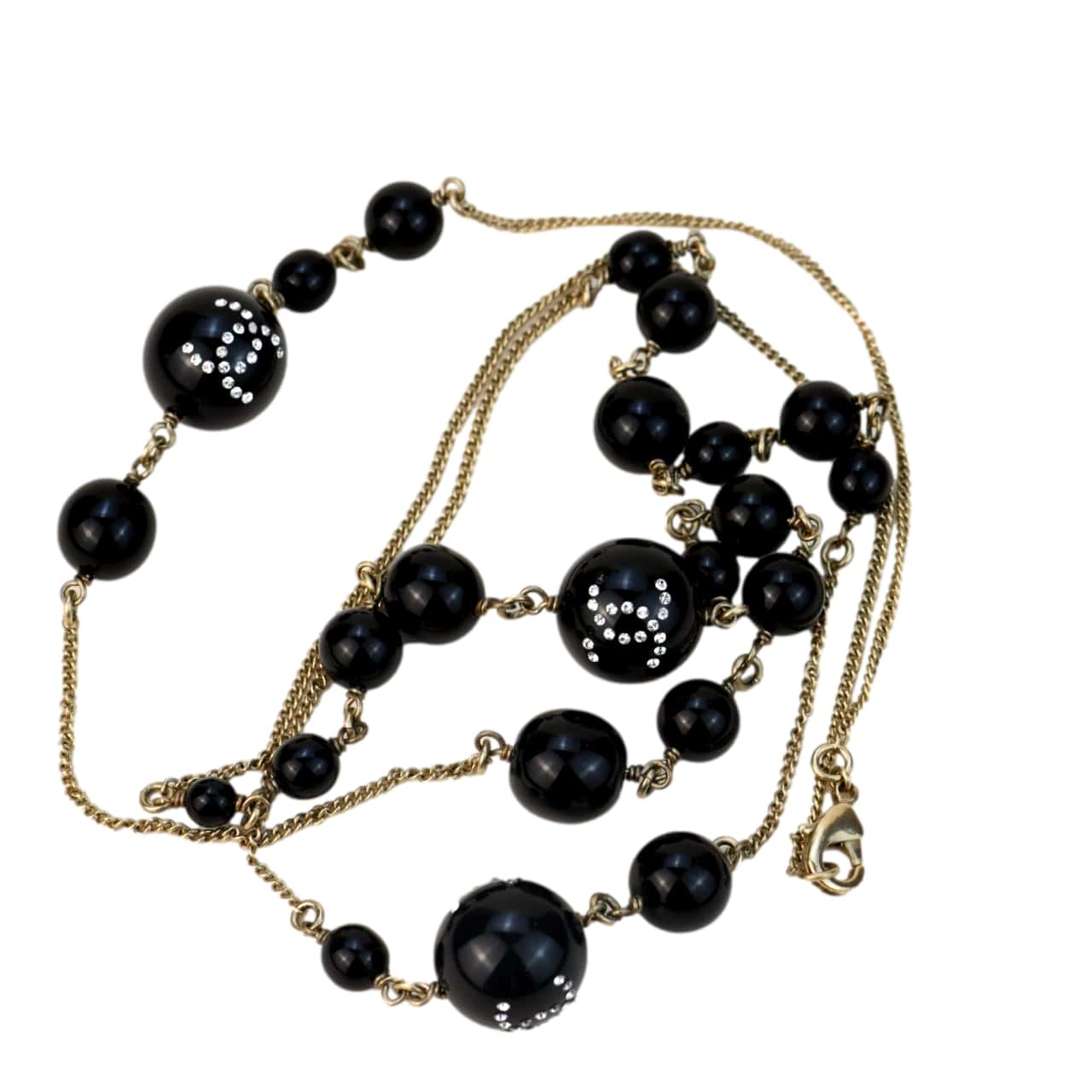 Chanel CC Black Beads Long Chain Necklace