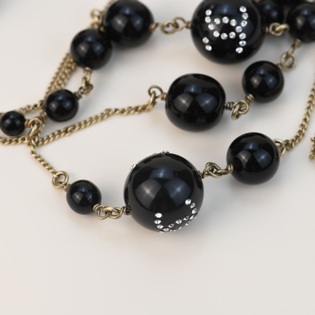 Chanel CC Black Beads Long Chain Necklace