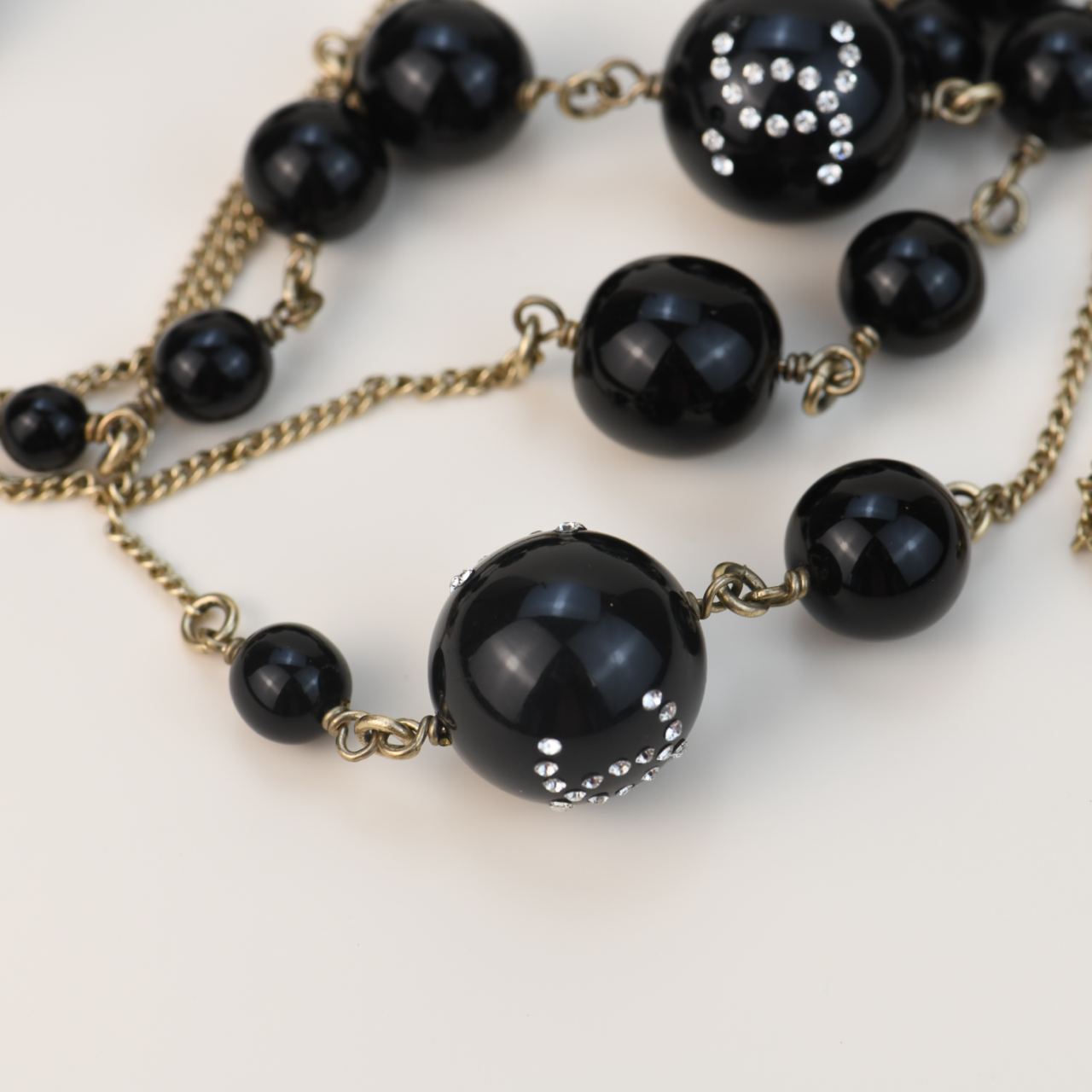 Chanel CC Black Beads Long Chain Necklace