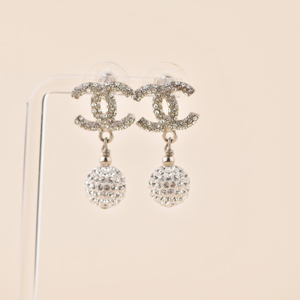 Chanel Encrusted Crystal CC Drop Earrings
