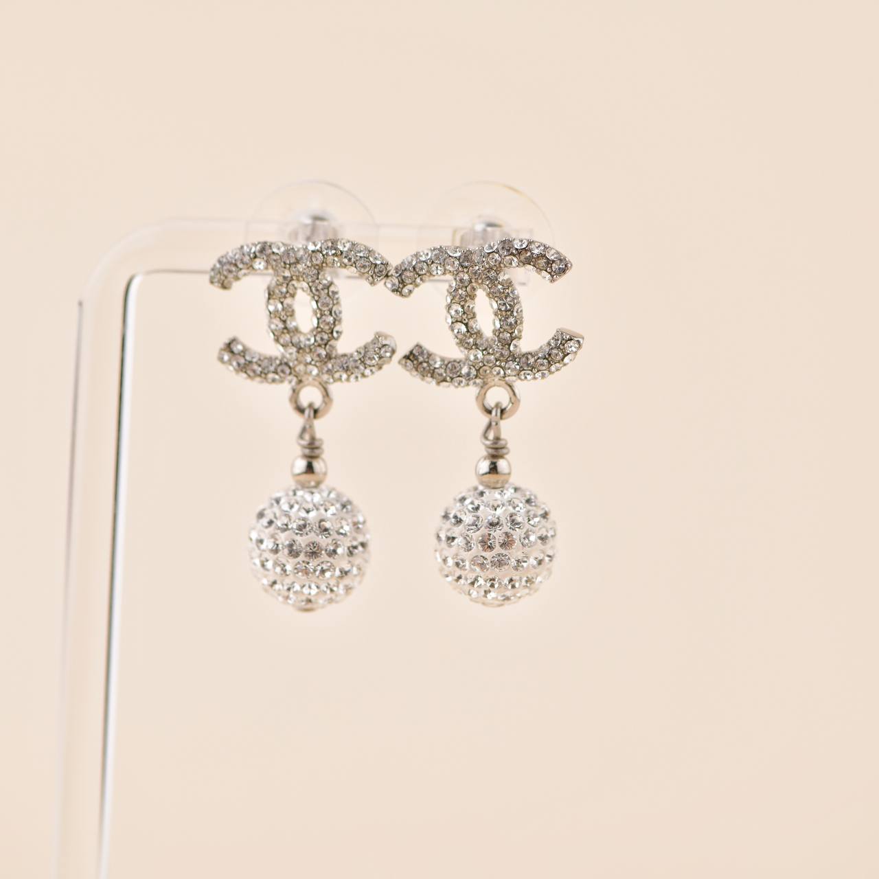 Chanel Encrusted Crystal CC Drop Earrings