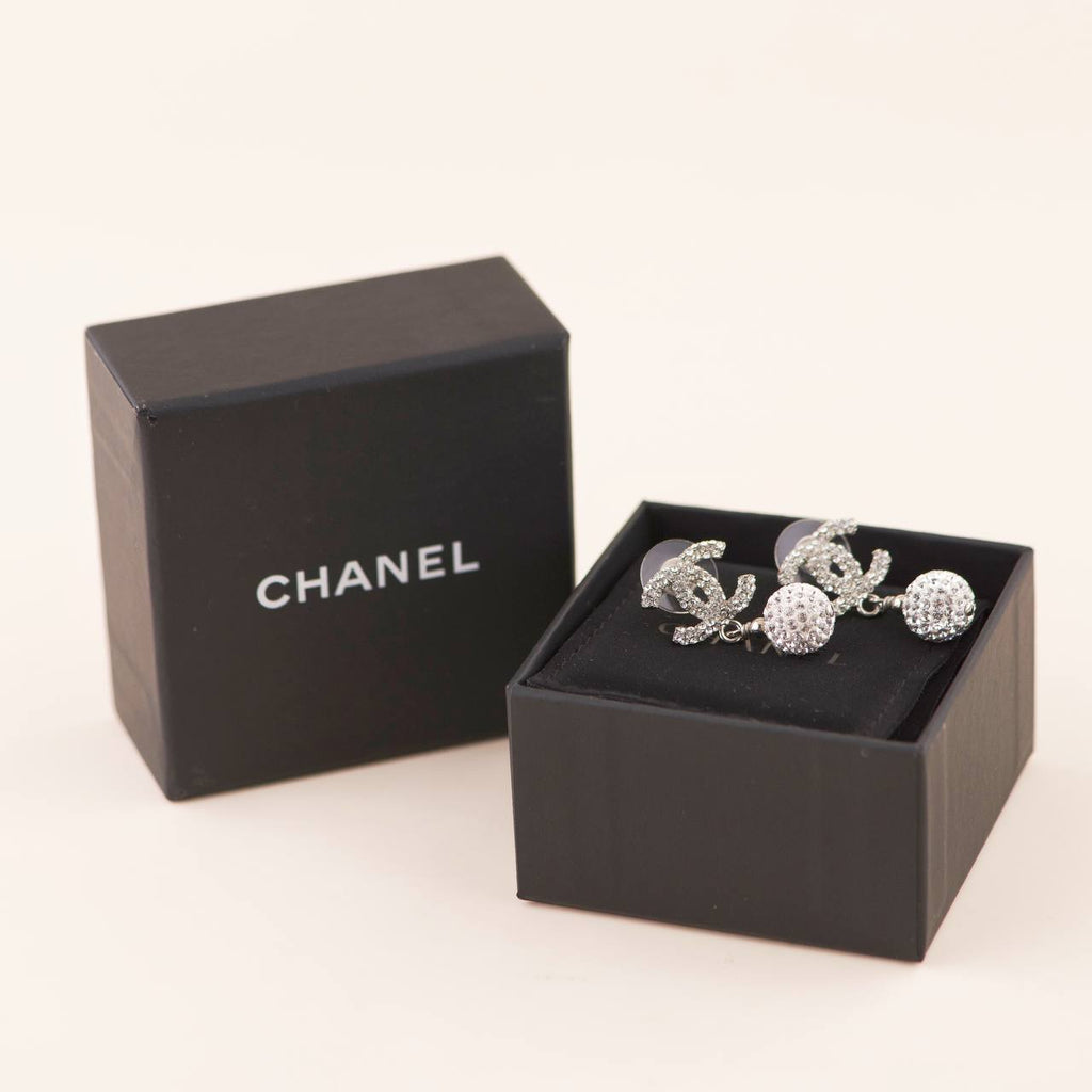Chanel Encrusted Crystal CC Drop Earrings