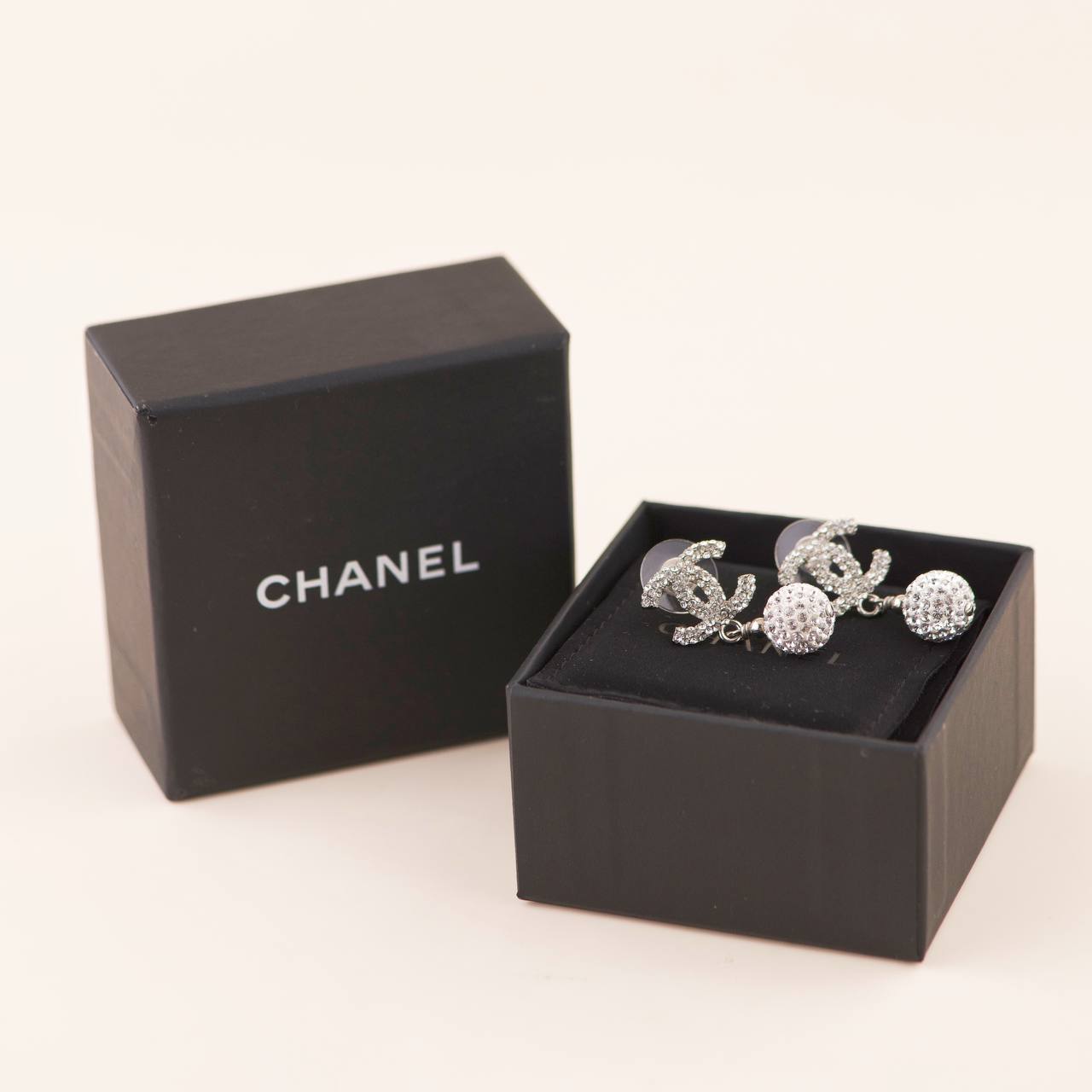 Chanel Encrusted Crystal CC Drop Earrings