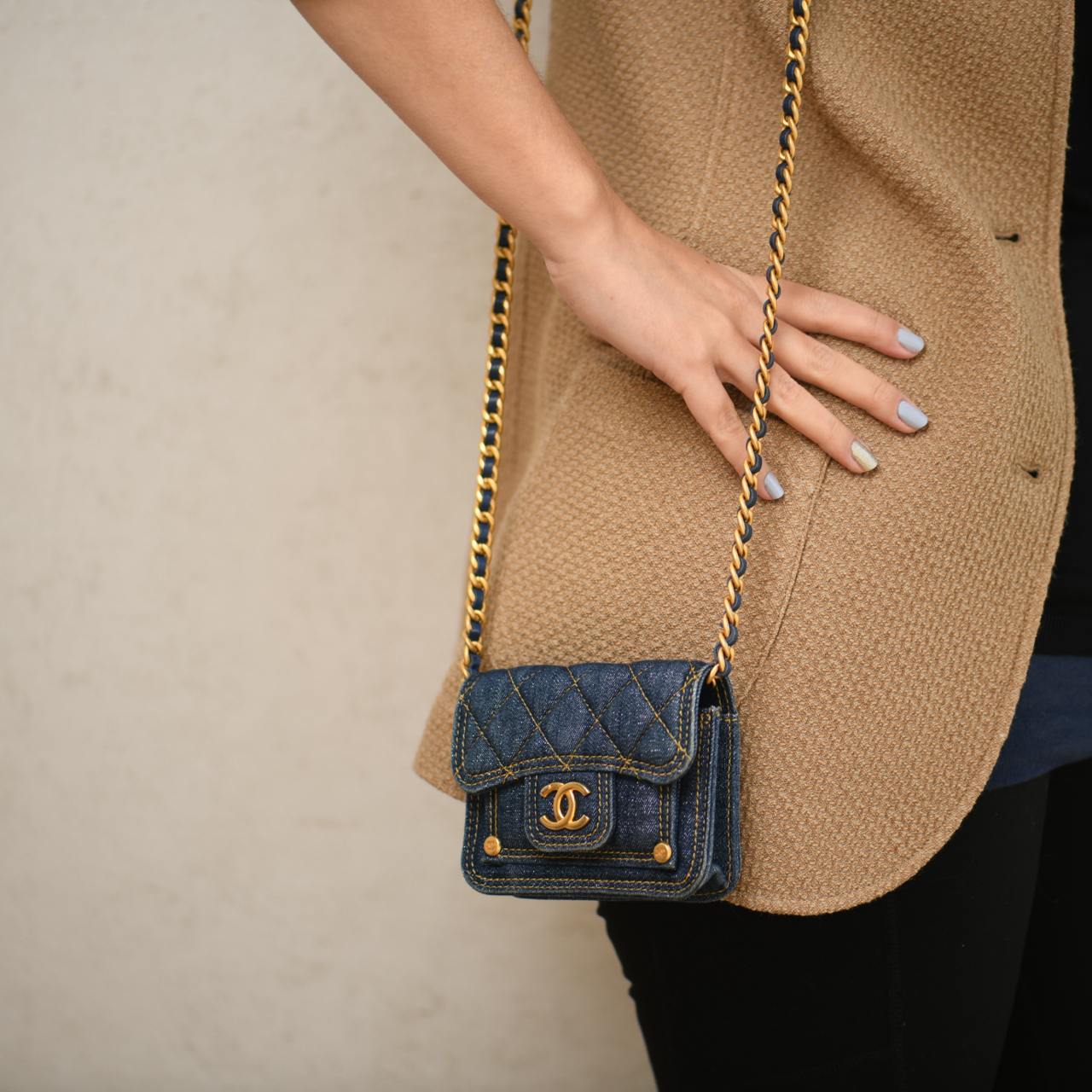 Chanel 23S Denim Quilted  Holder Shoulder Bag