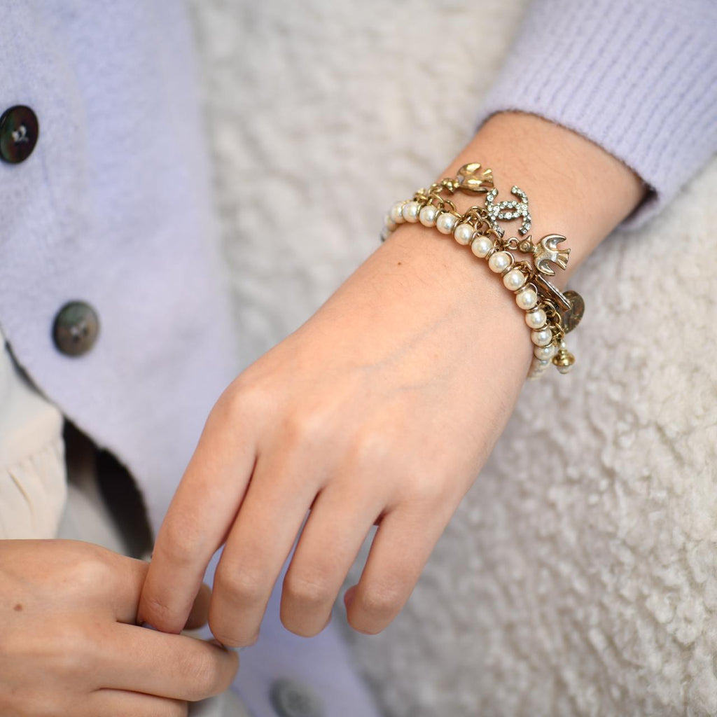 Chanel CC Crystal Faux Pearl Charm Bracelet