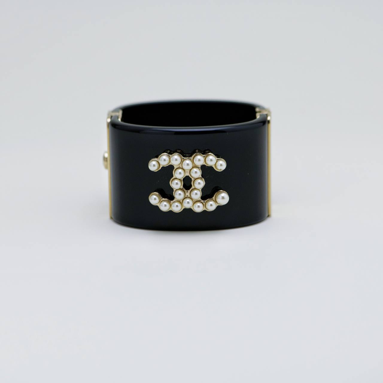 Chanel CC Resin Faux Pearl Black Cuff Bangle