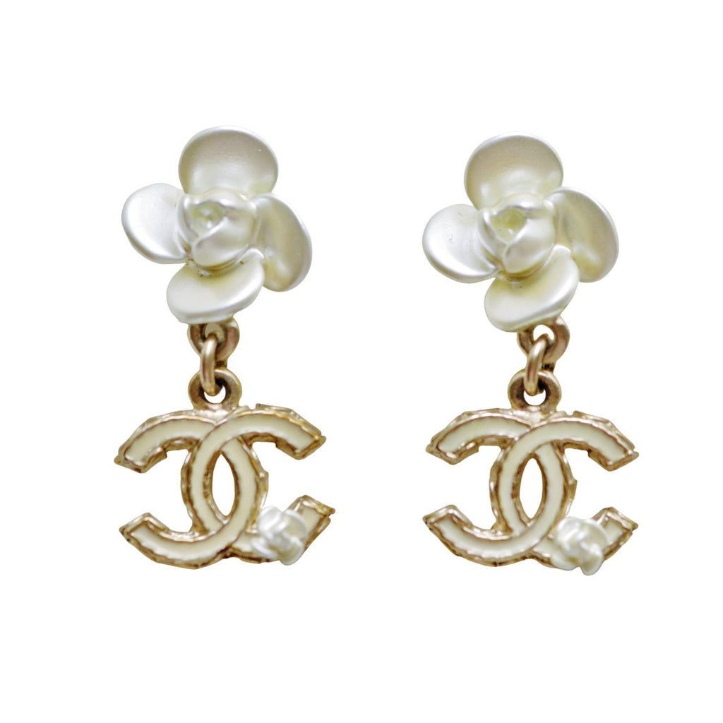Chanel CC Camellia Enamel Dangle Earrings