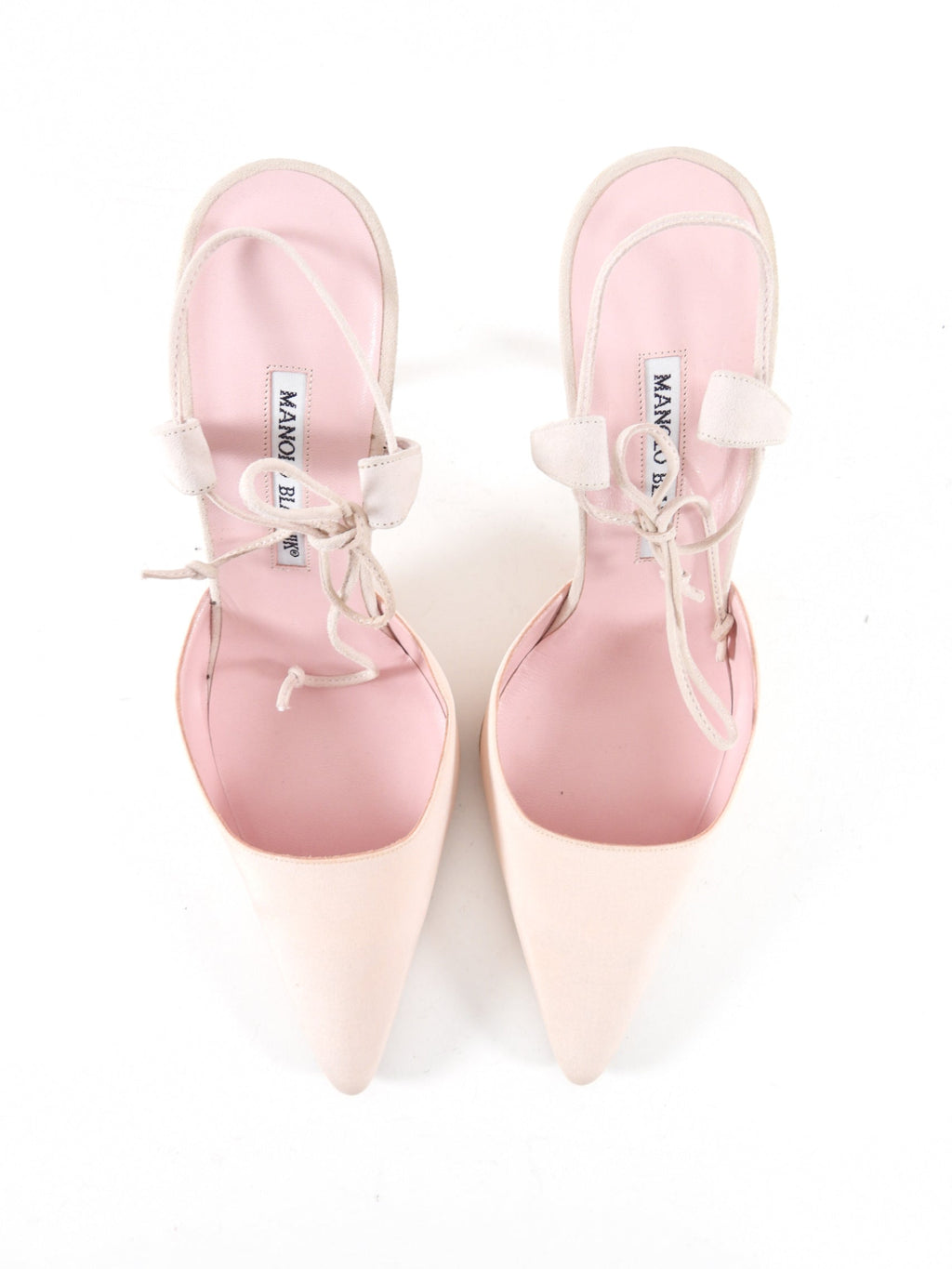 Manolo Blahnik Light Pink Fabric and Suede Heel Mules - 41