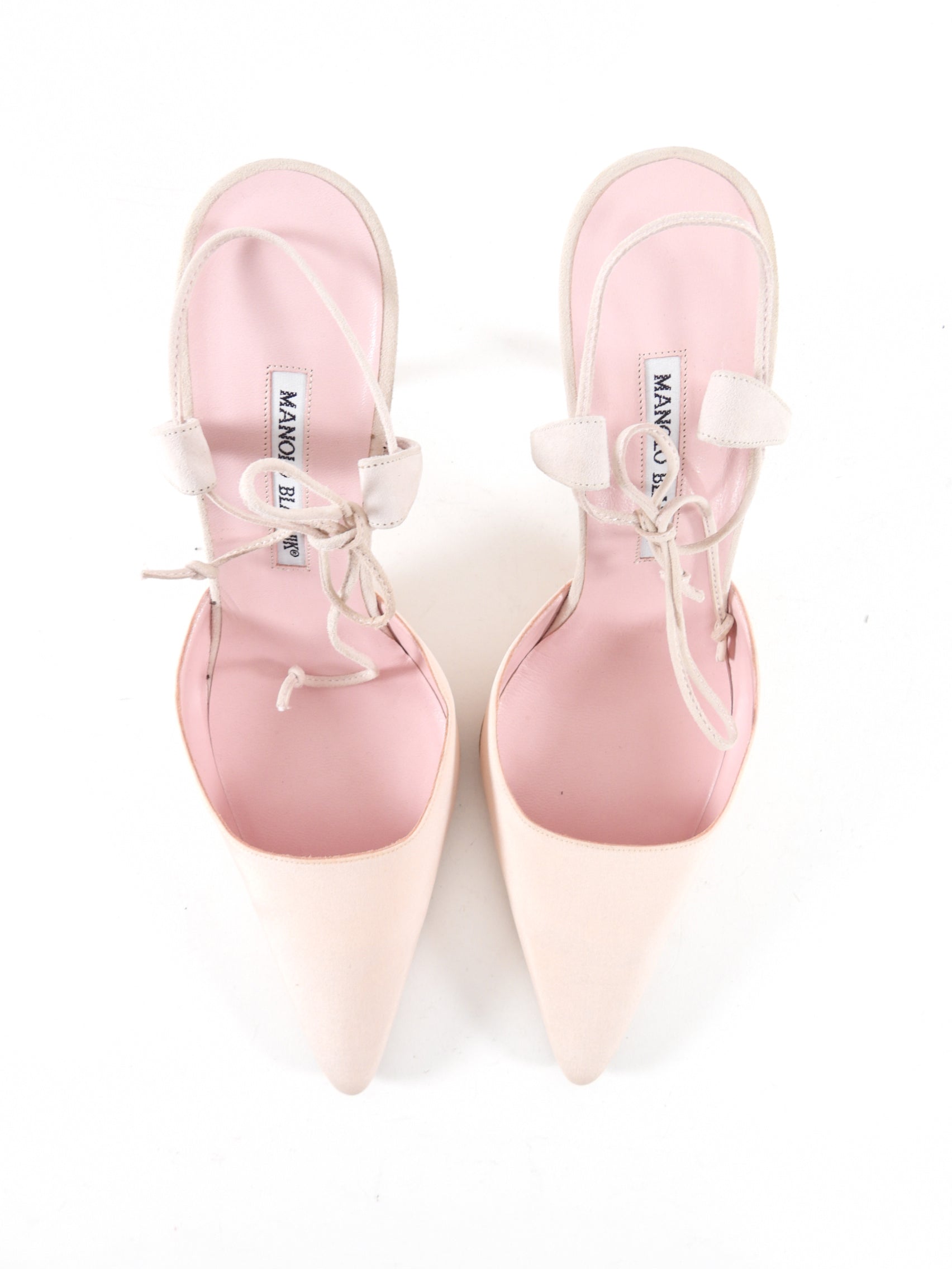 Manolo Blahnik Light Pink Fabric and Suede Heel Mules - 41