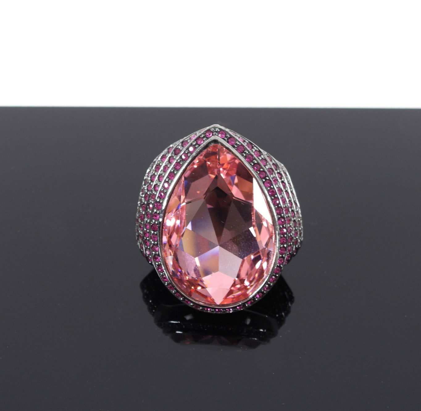 Michelle Monroe Pink Teardrop Crystal Statement Cocktail Ring - 9.25
