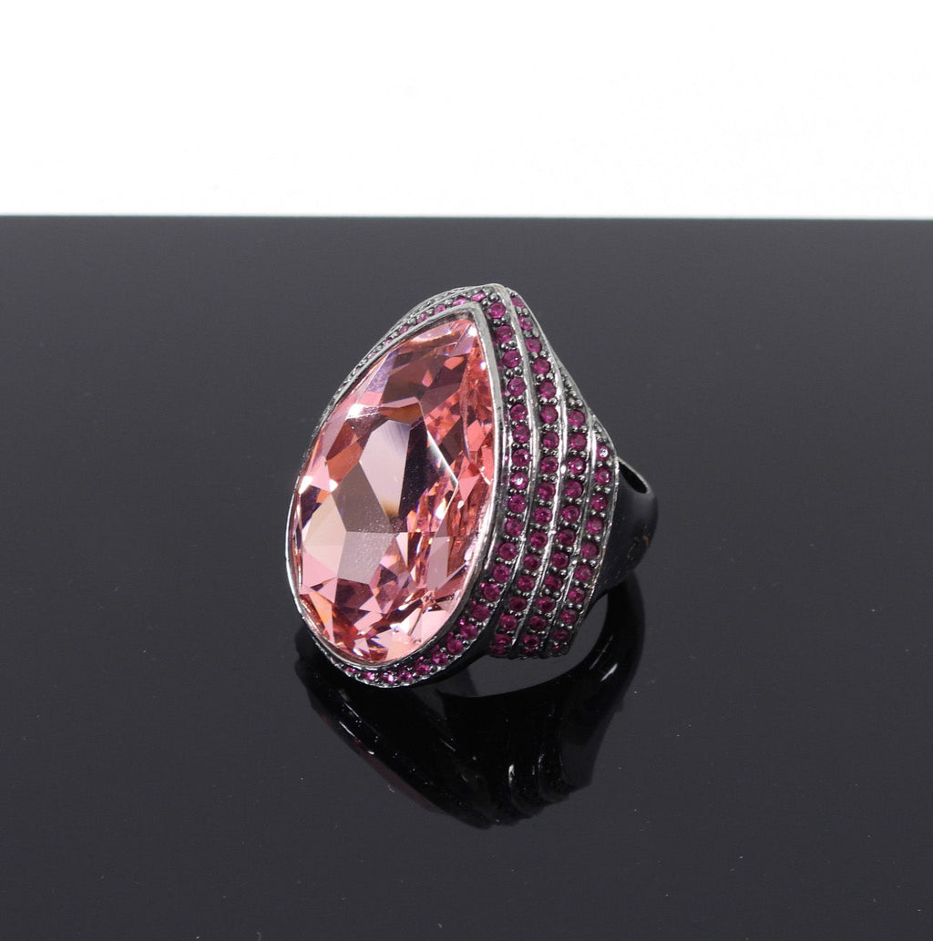 Michelle Monroe Pink Teardrop Crystal Statement Cocktail Ring - 9.25