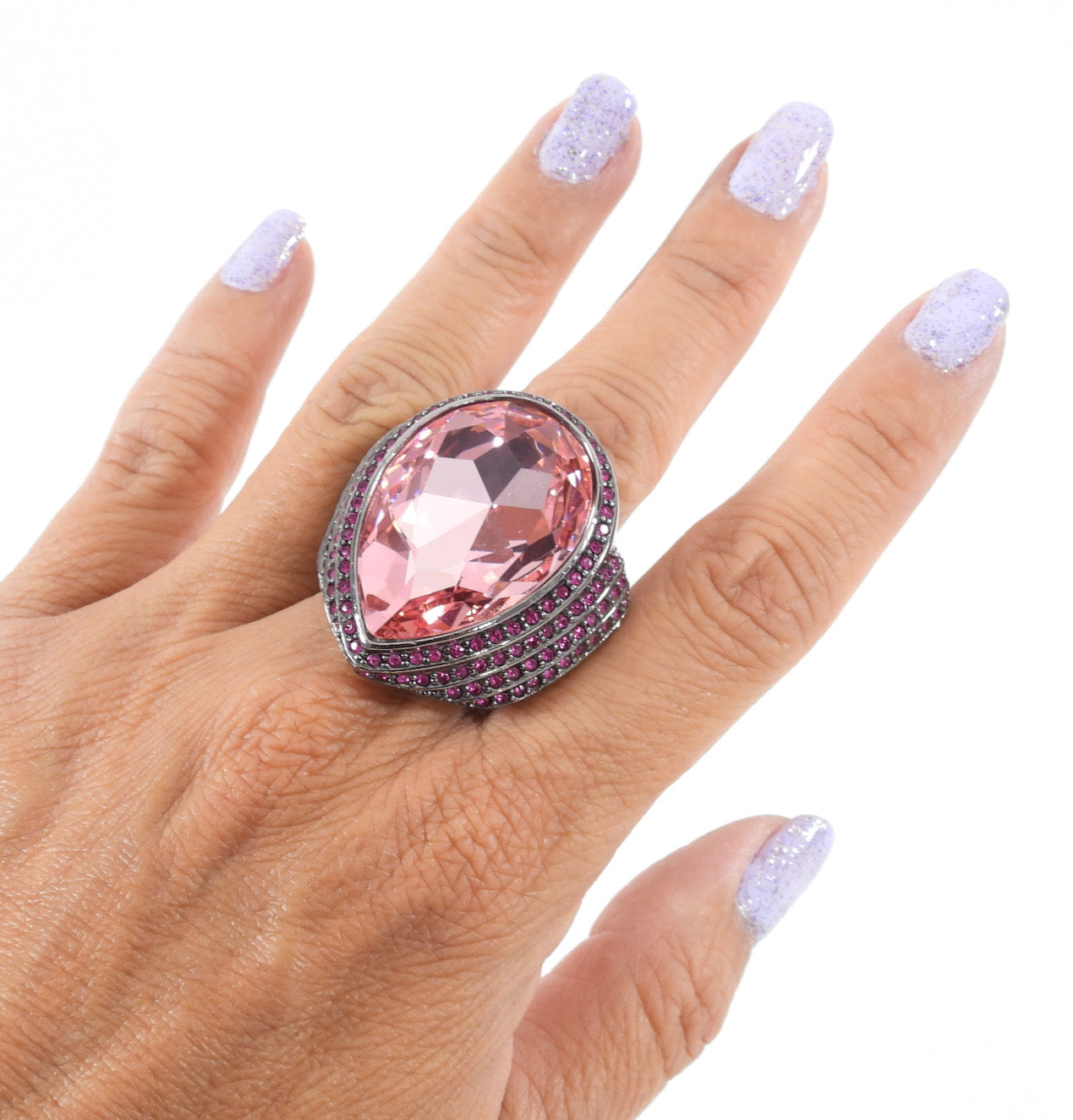 Michelle Monroe Pink Teardrop Crystal Statement Cocktail Ring - 9.25