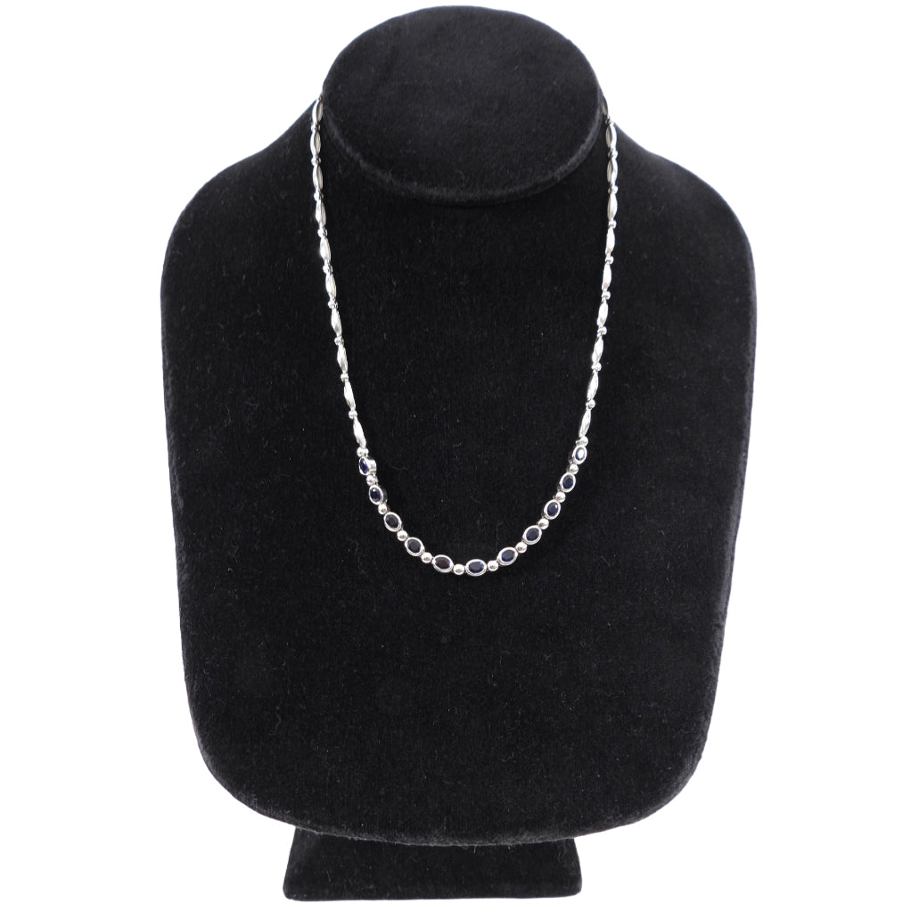 18k White Gold and Blue Sapphire Link Necklace