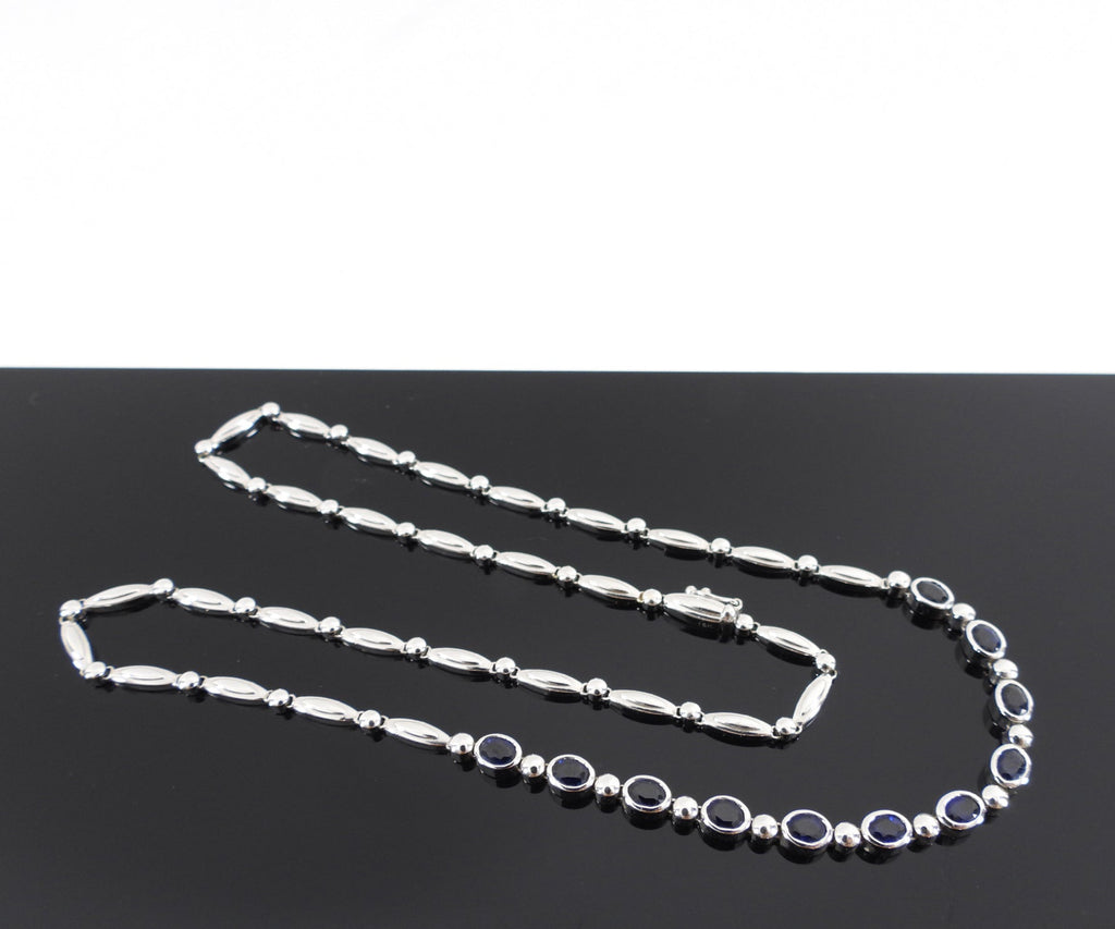 18k White Gold and Blue Sapphire Link Necklace