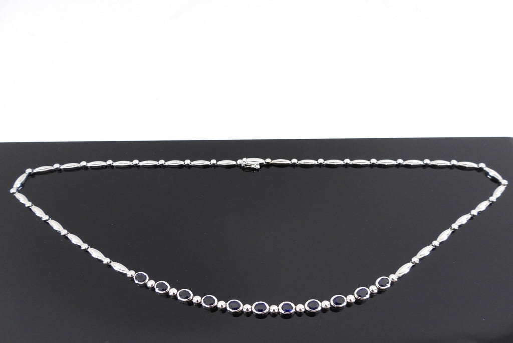 18k White Gold and Blue Sapphire Link Necklace