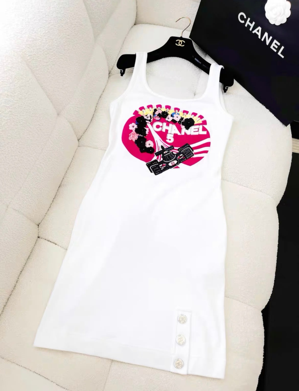 Chanel Embellished Formula 1 Inspired Fitted Dress