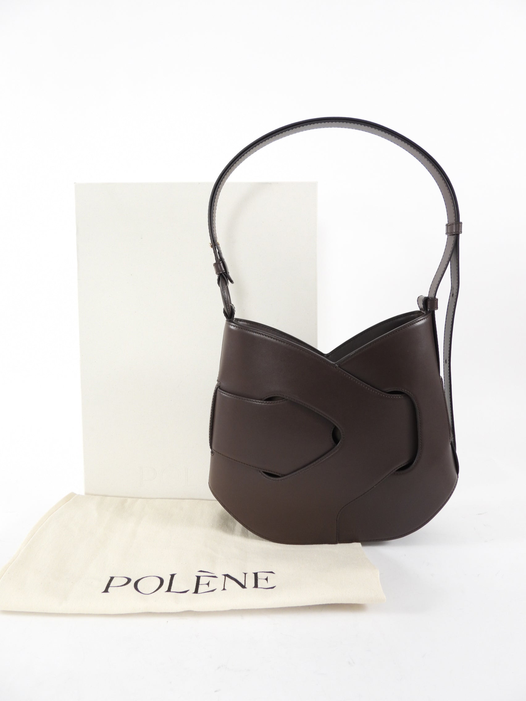 Polene Nodde Hobo Bag in Smooth Ebony Leather