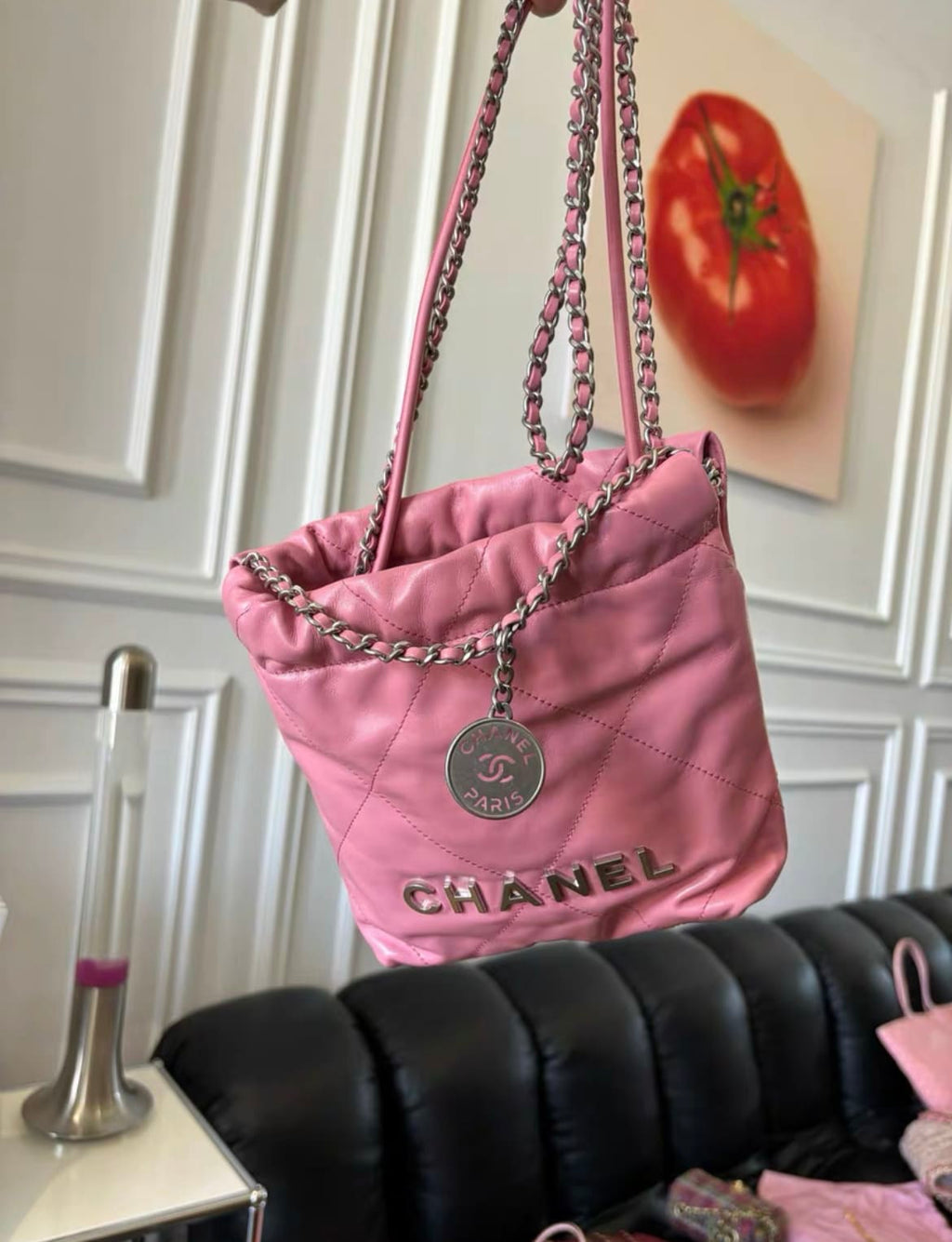 Chanel Mini 22 Bag Pink Calfskin Silver Hardware