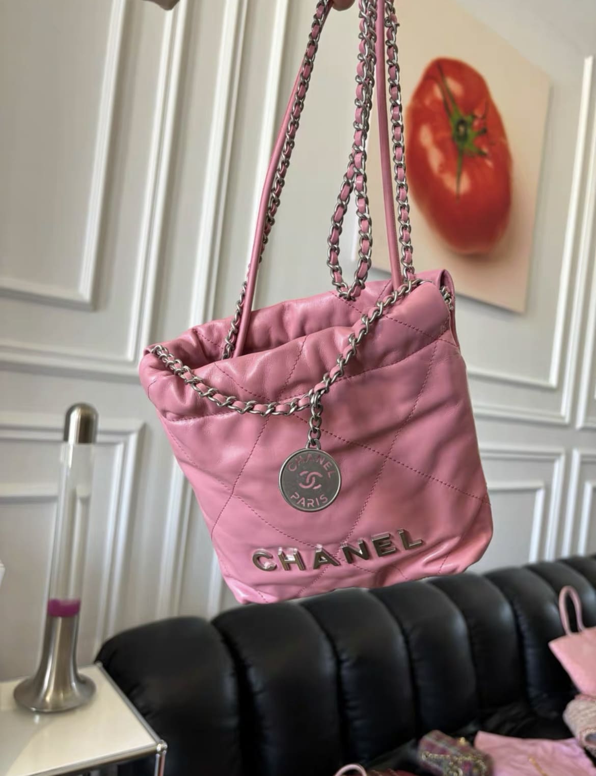 Chanel Mini 22 Bag Pink Calfskin Silver Hardware