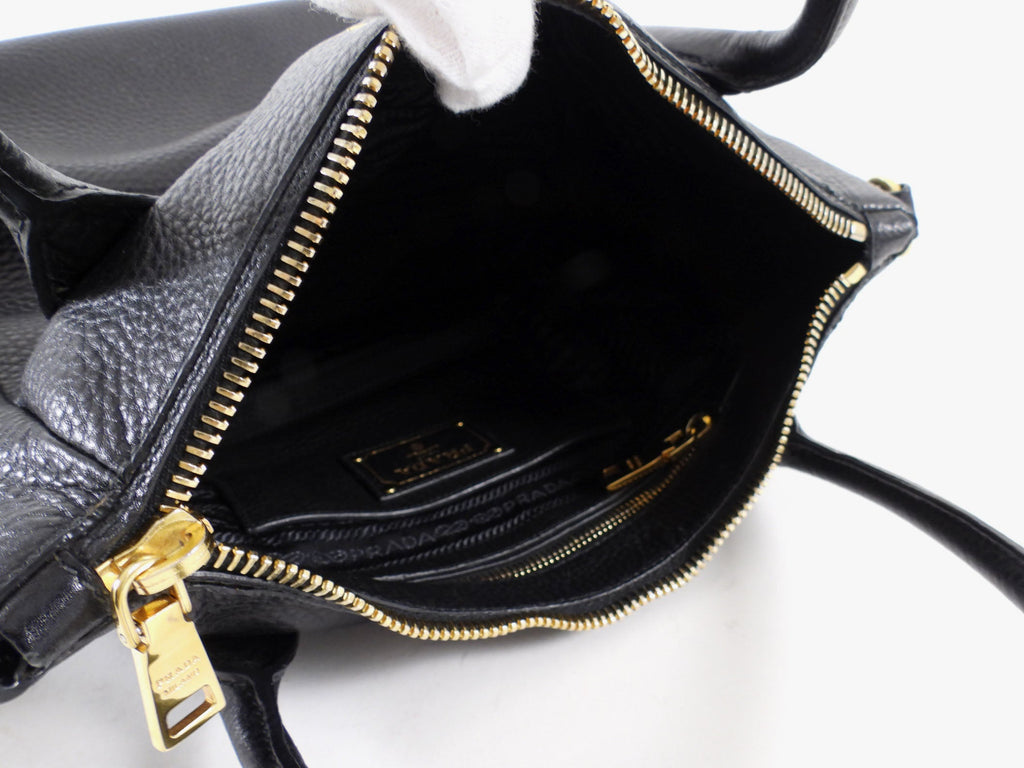 Prada Black Vitello Daino Leather Two Way Satchel Bag