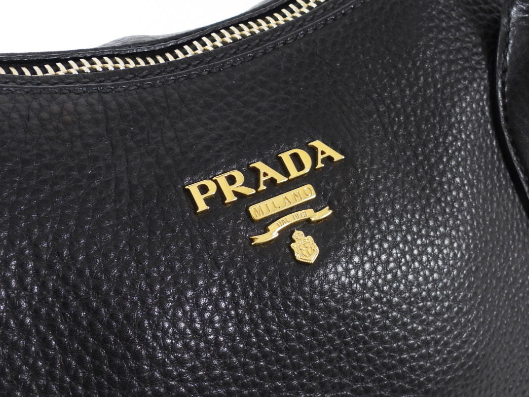 Prada Black Vitello Daino Leather Two Way Satchel Bag