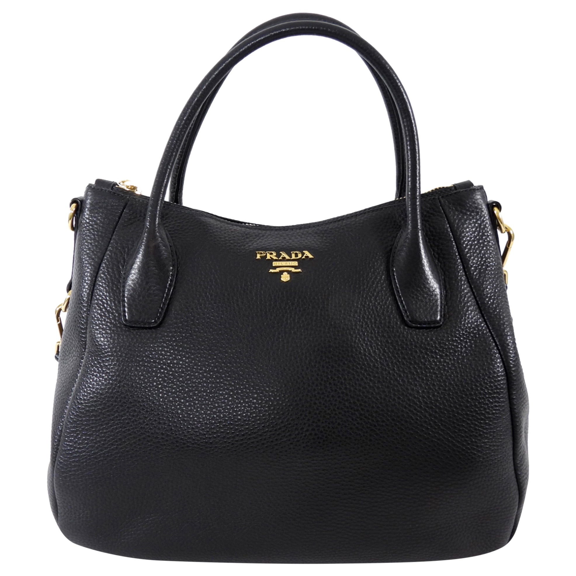 Prada Black Vitello Daino Leather Two Way Satchel Bag