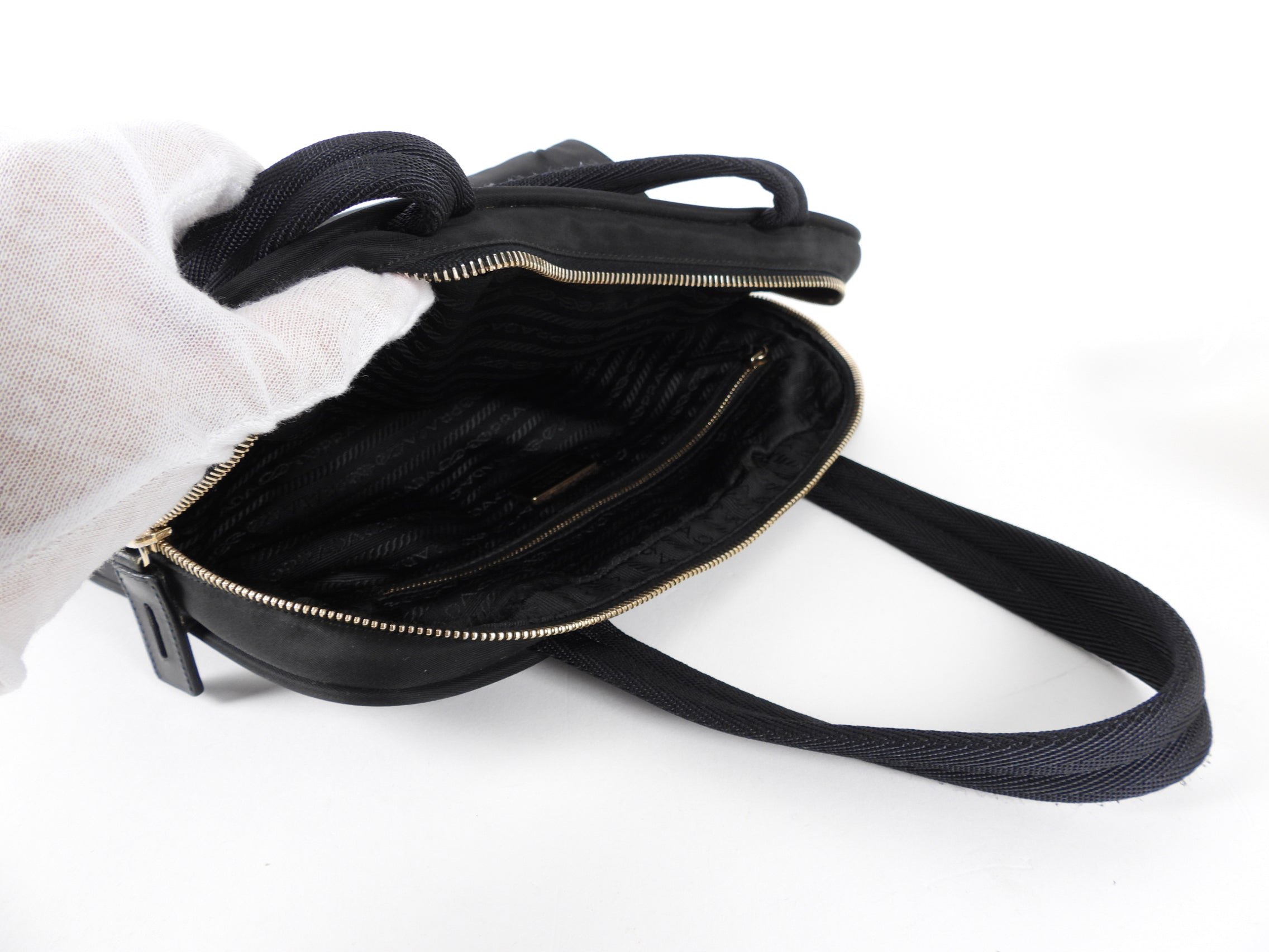 Prada Vintage Black Tessuto Nylon Zip Handbag