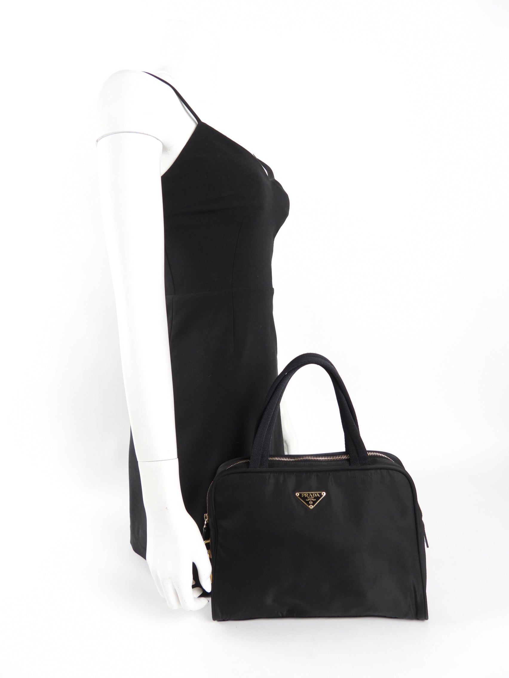 Prada Vintage Black Tessuto Nylon Zip Handbag
