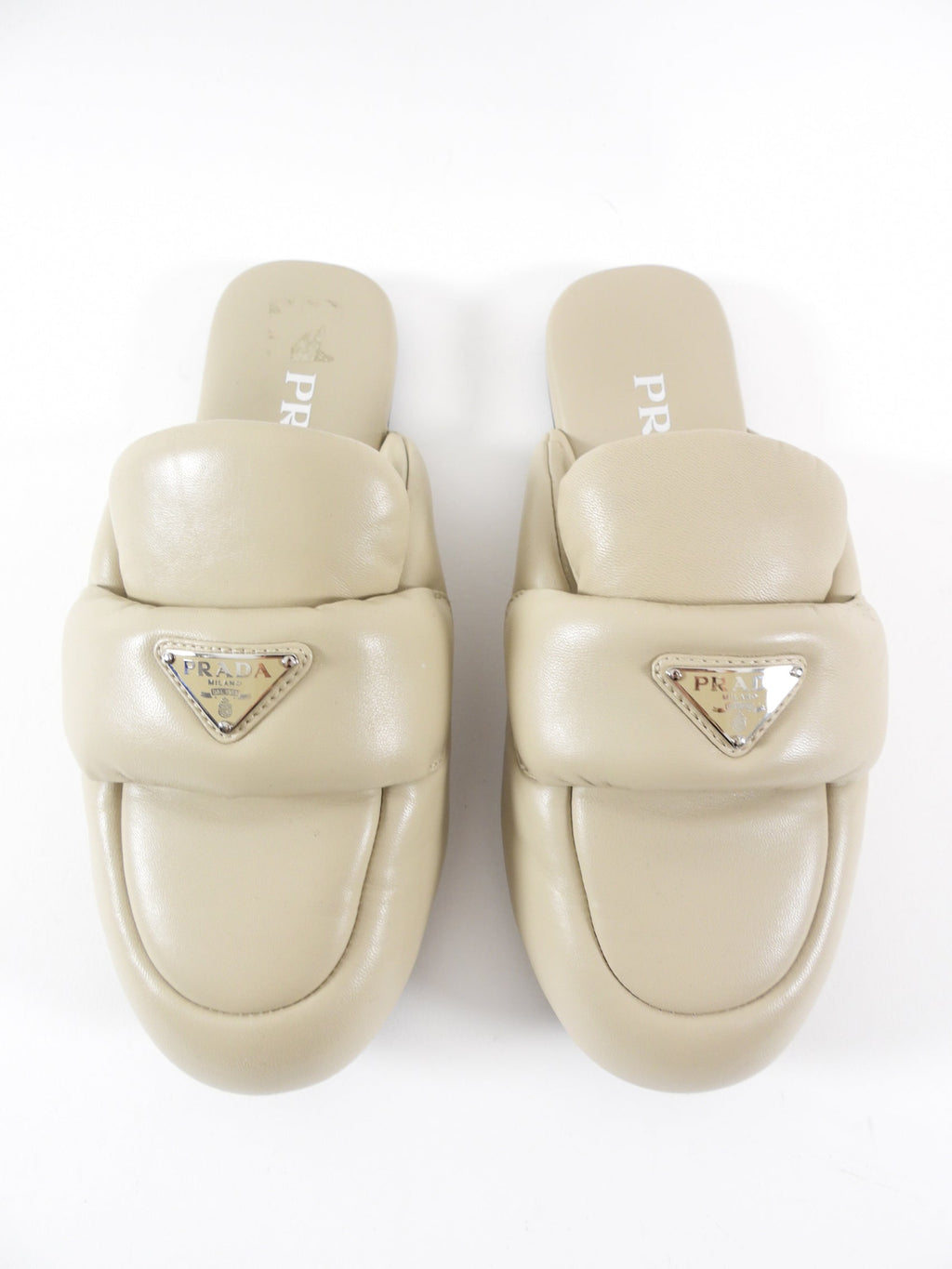 Prada Light Beige Puffy Slide Slippers - 35