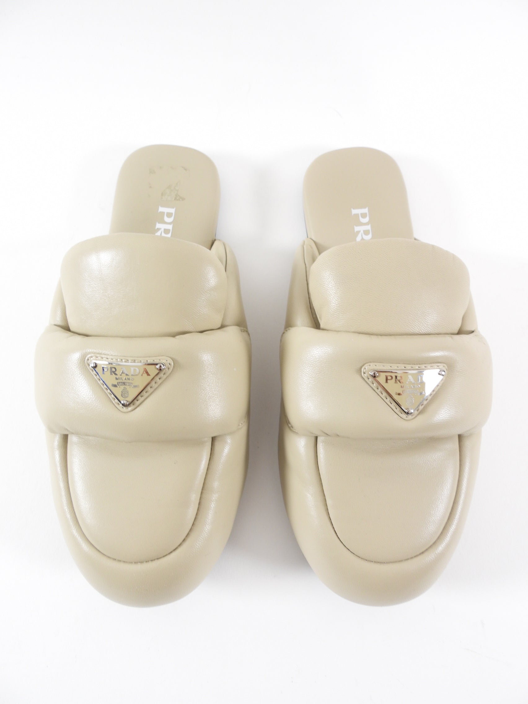 Prada Light Beige Puffy Slide Slippers - 35
