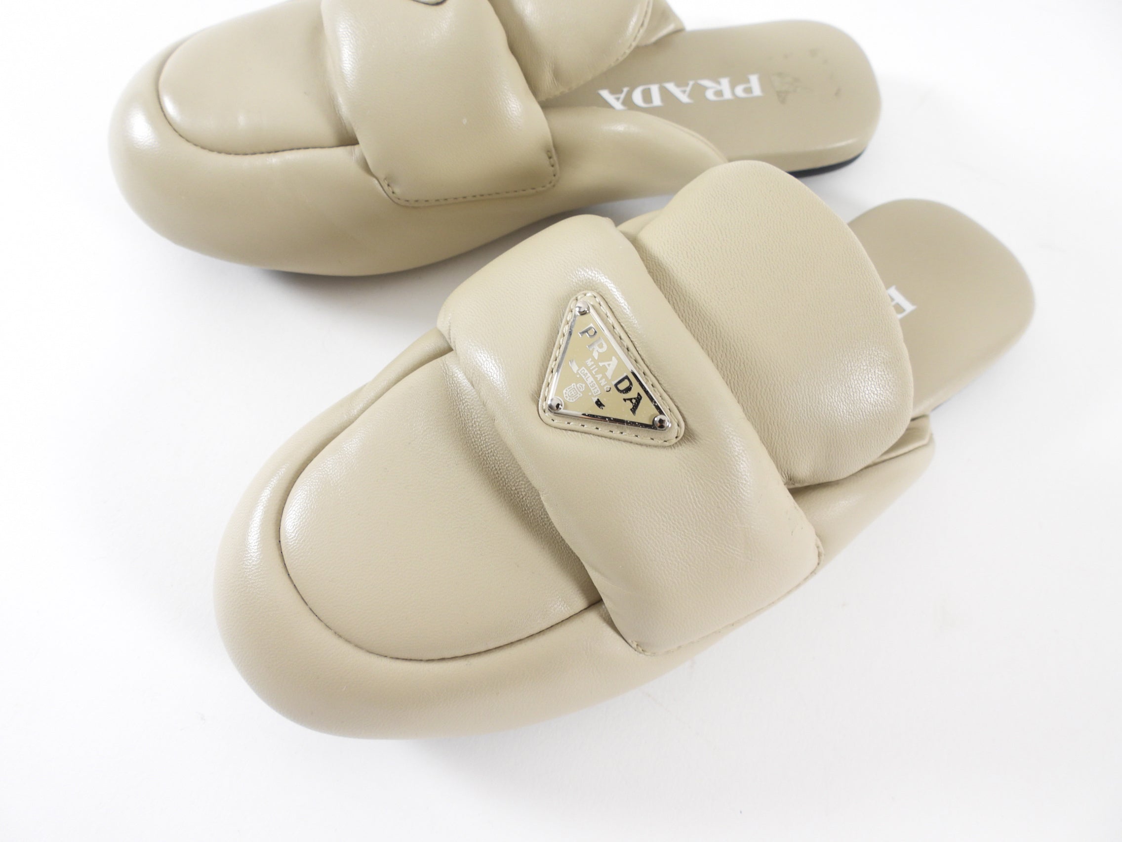 Prada Light Beige Puffy Slide Slippers - 35